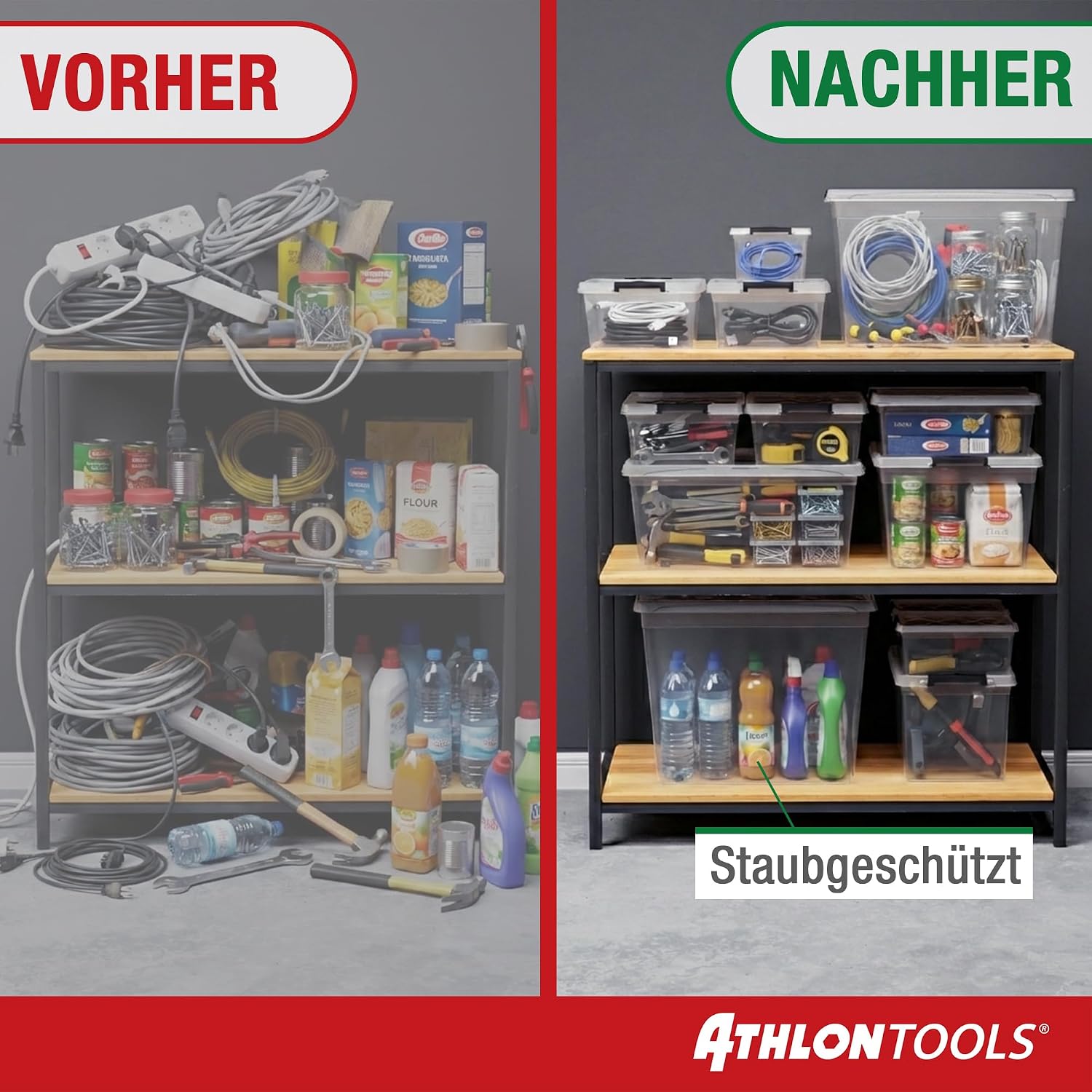 Thumbnail 5 de ATHLON TOOLS 4× 5-L Aufbewahrungsboxen mit Deckel – transparente, lebensmittelechte Plastikboxen stapelbar mit Verschlussclips