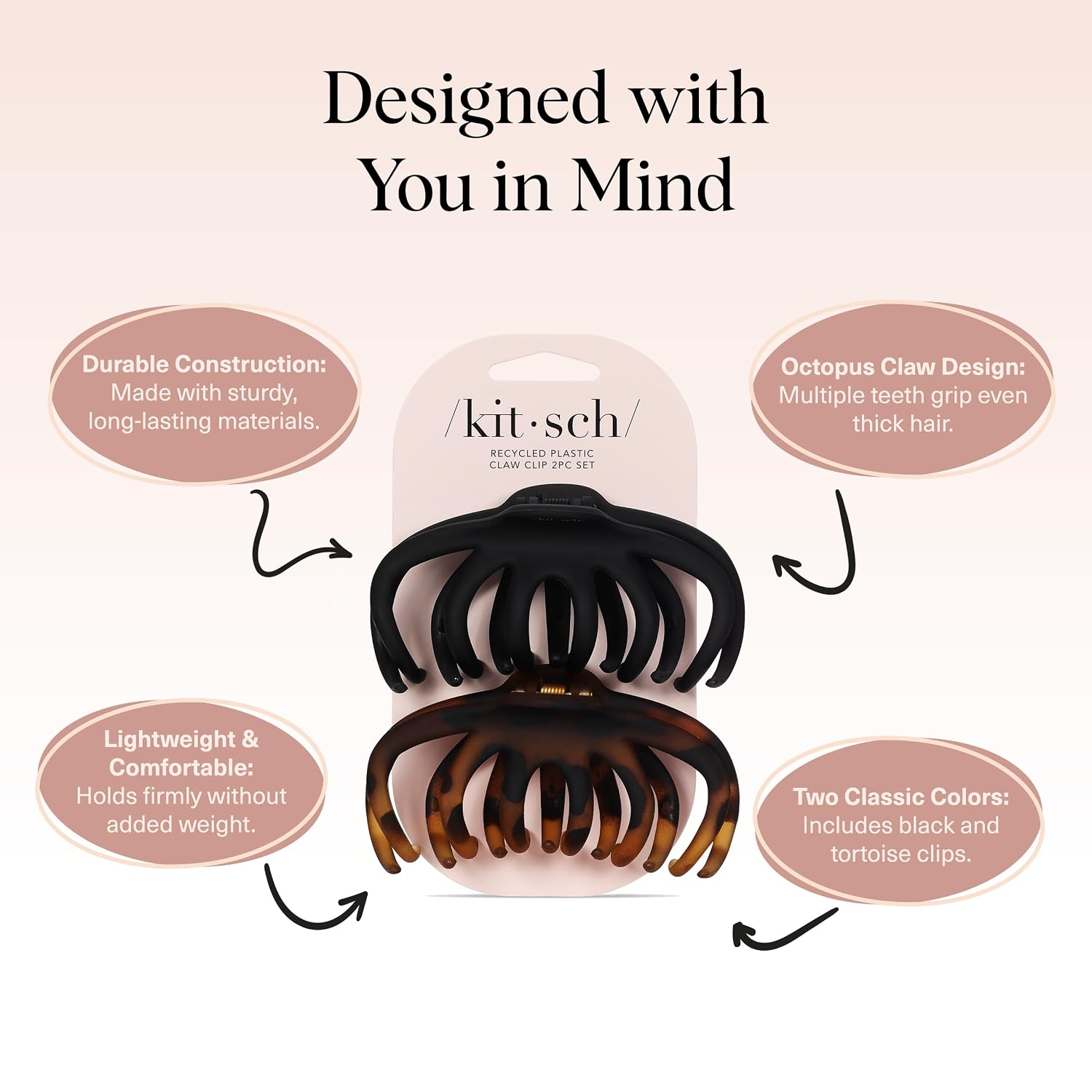 Thumbnail 3 de Kitsch Octopus Hair Clips - Large Claw Clips for Thick Hair (2 Pack) in Black & Tortoise