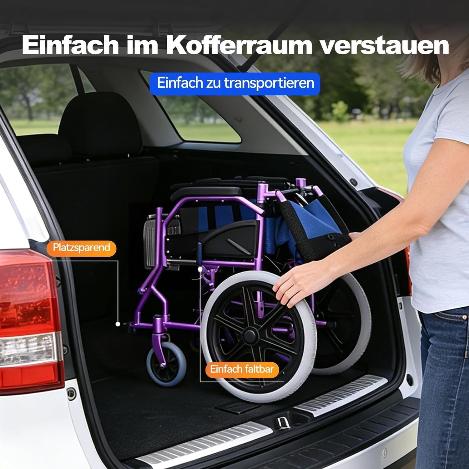 Detalle de ByteTecpeak M3 Ultraleicht Rollstuhl – faltbar, 10 kg, Sitzbreite 45 cm, blau
