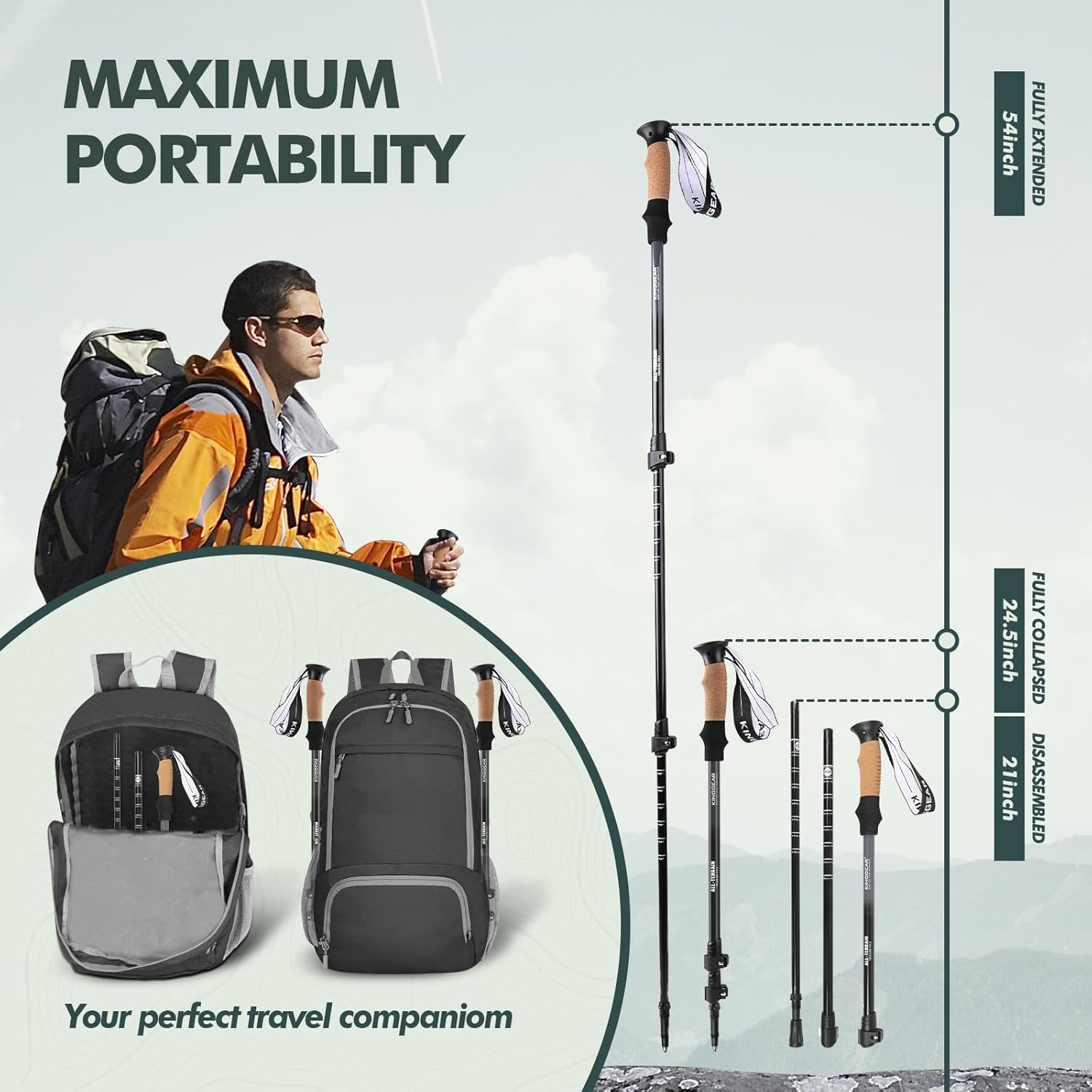 Thumbnail 3 de KINGGEAR Nordic Walking Stick TP1: Adjustable 7075 Aluminum Trekking Poles