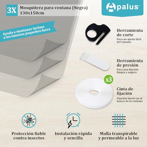 Thumbnail 7 de Pantalla Mosquitera Universal Apalus: protección sin taladro para ventanas (130x150 cm, 3 juegos, color negro)