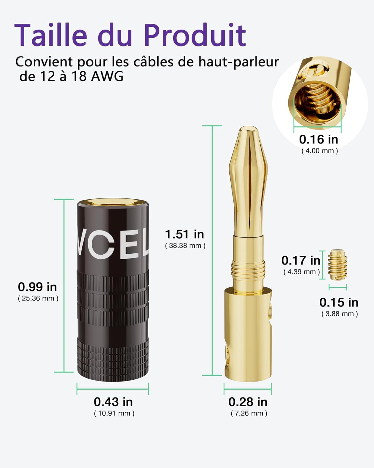 Thumbnail 6 de VCELINK Fiches Banane Premium Plaquées Or 24K à double vis (8 pièces) – sortie HiFi fiable
