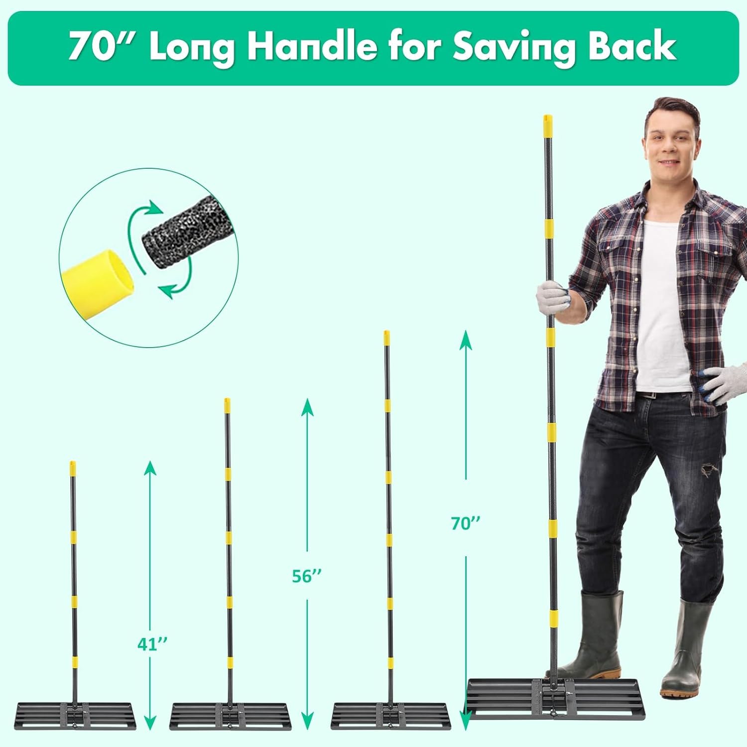 Thumbnail 3 de Rasenrechen Rasen Nivellierrechen Metall 182 cm – robustes, verstellbares Nivellierwerkzeug aus Edelstahl