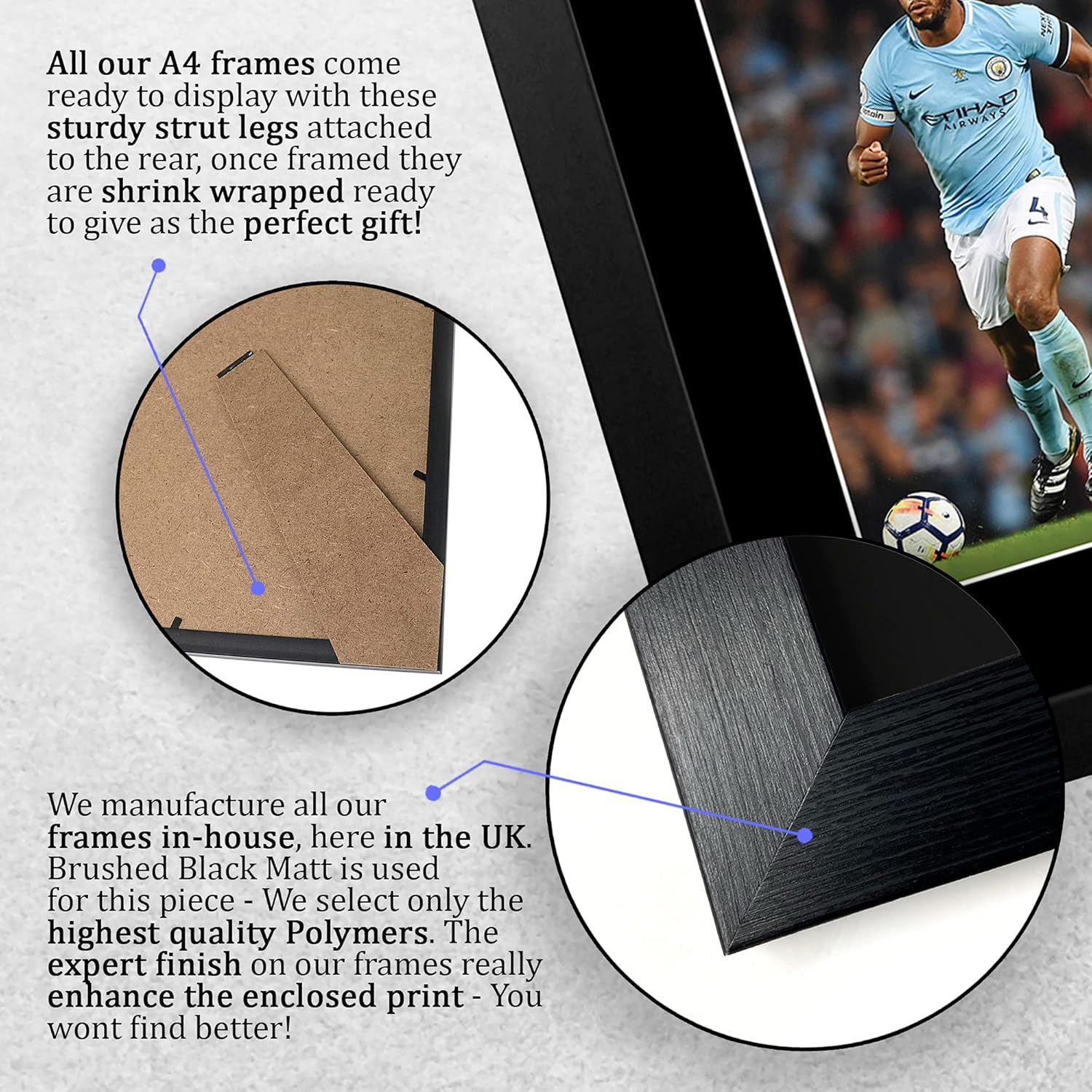 Thumbnail 6 de HWC Trading Vincent Kompany signed framed A4 gift print (Manchester City) display