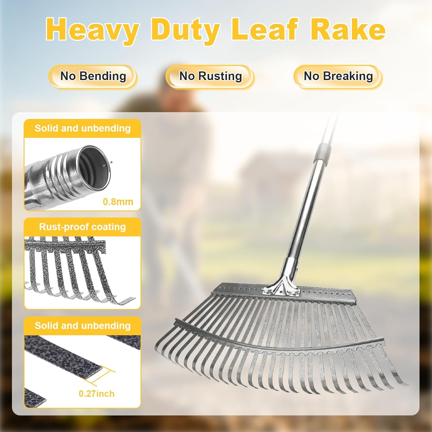 Thumbnail 1 de ARTIPOLY Garden Leaf Rake with 25 metal tines and adjustable handle (47cm wide)