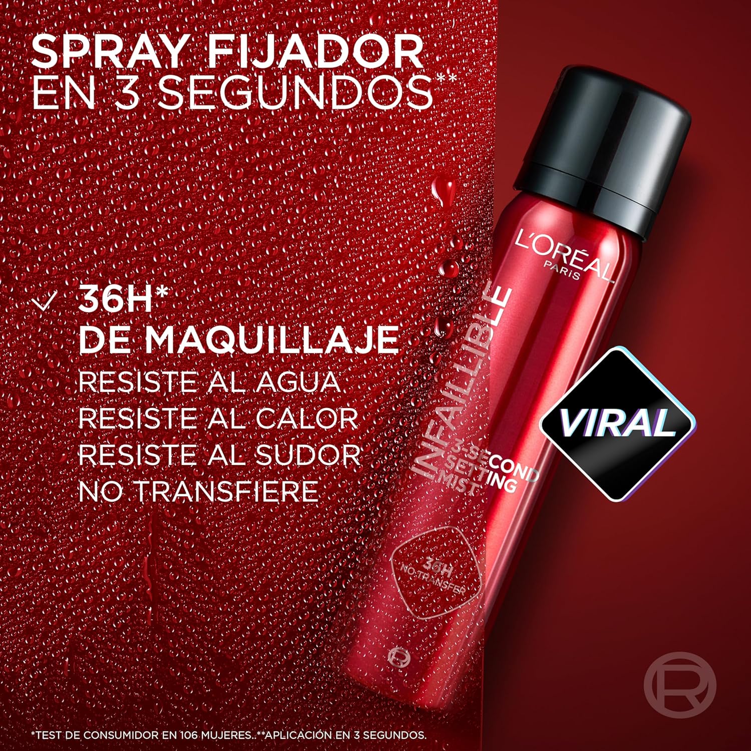 Detalle de L'Oréal Paris Infaillible Spray fijador de maquillaje XL (150 ml) con hasta 36 h