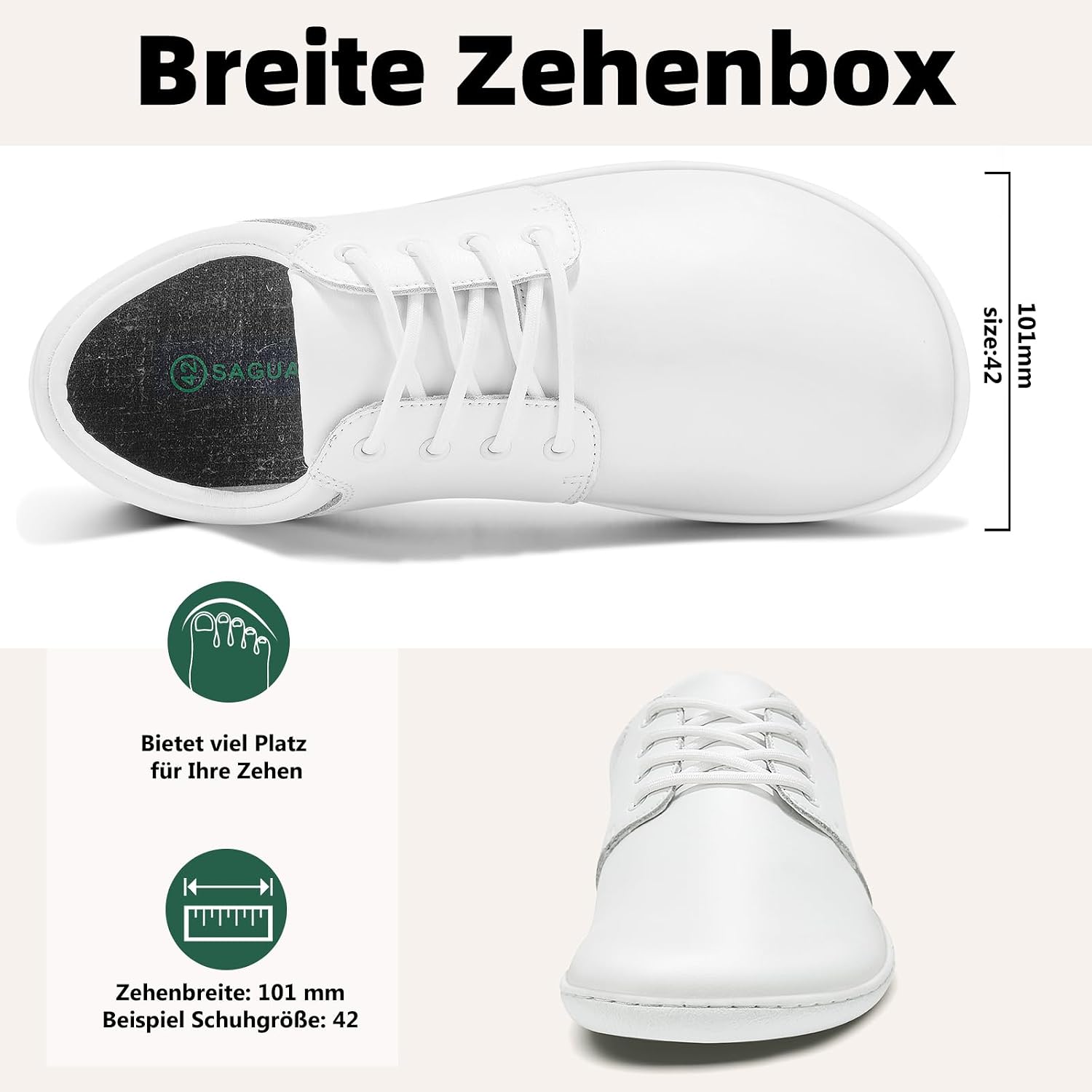 Detalle 2 de SAGUARO Noble II Barfußschuhe für Herren – leichte Minimalschuhe mit breiter Zehenbox, Zero-Drop & rutschfester Gummisohle