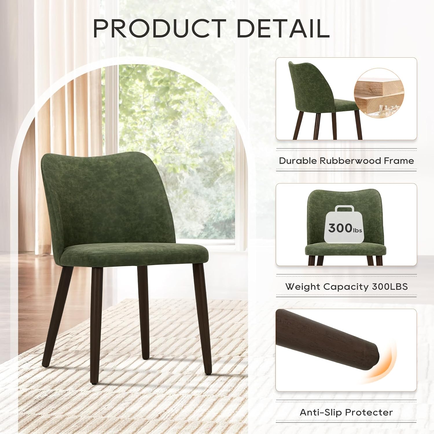 Detalle de COLAMY CA3008B Upholstered Dining Chairs, Green PU Leather, Set of 2