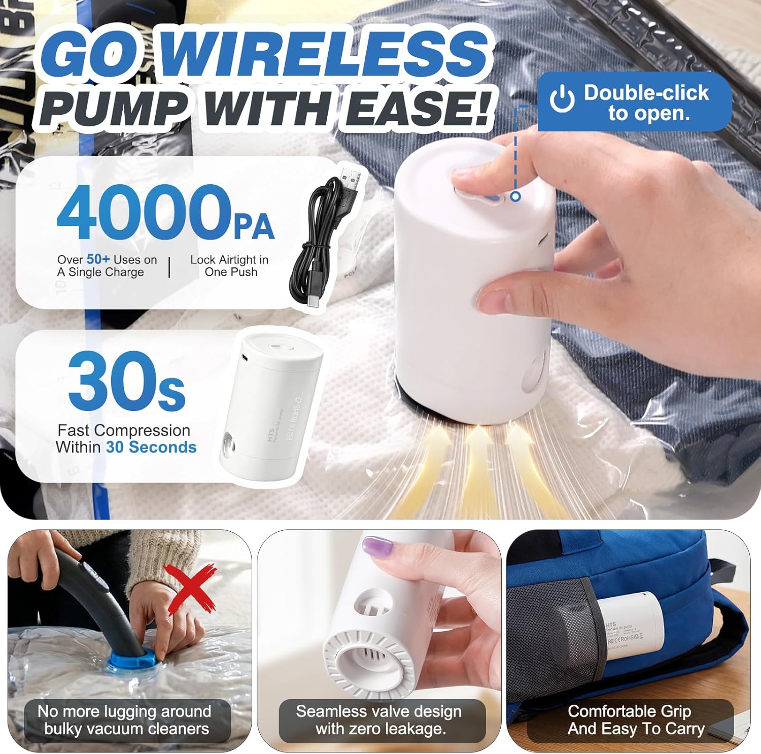Thumbnail 4 de Rechargeable Vacuum Storage Bags with Electric Pump — 15-Piece Travel Set (3 Sizes)