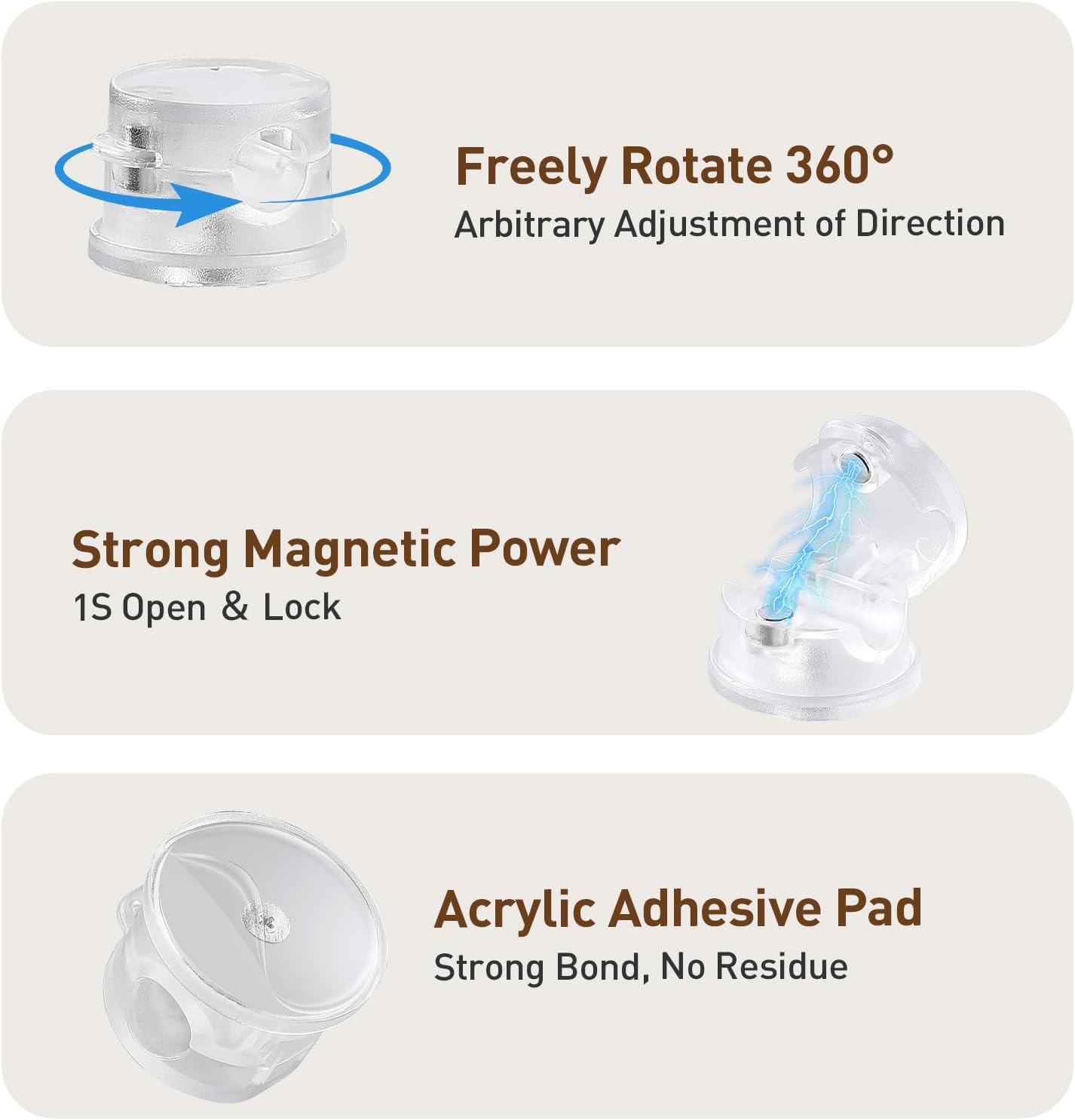 Detalle de AGPTEK 8 clips câble magnétiques transparents avec base rotative 360°