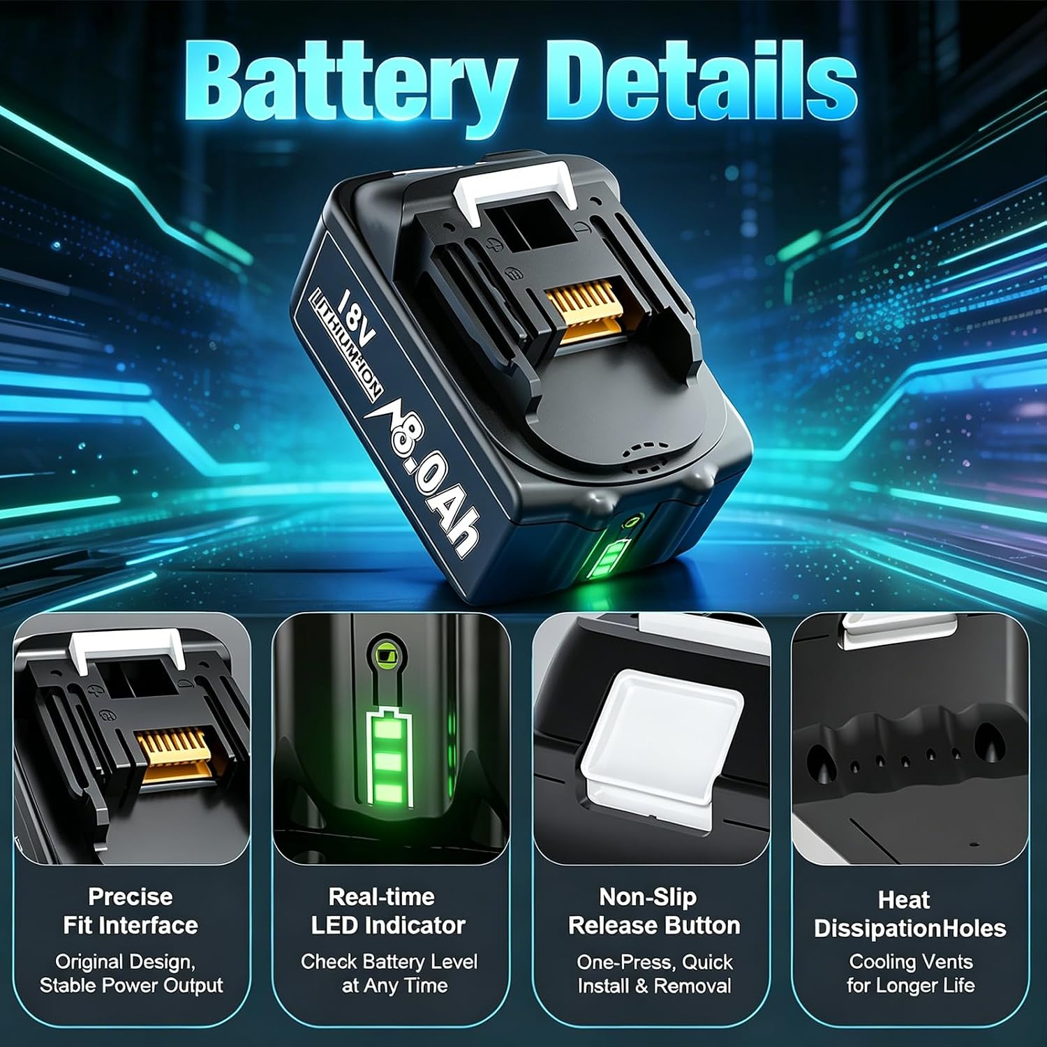 Thumbnail 4 de Upgraded 2Pack 8.0Ah 18V Li-ion Battery for Makita LXT Tools – Realistic Choice for Extended Runtime