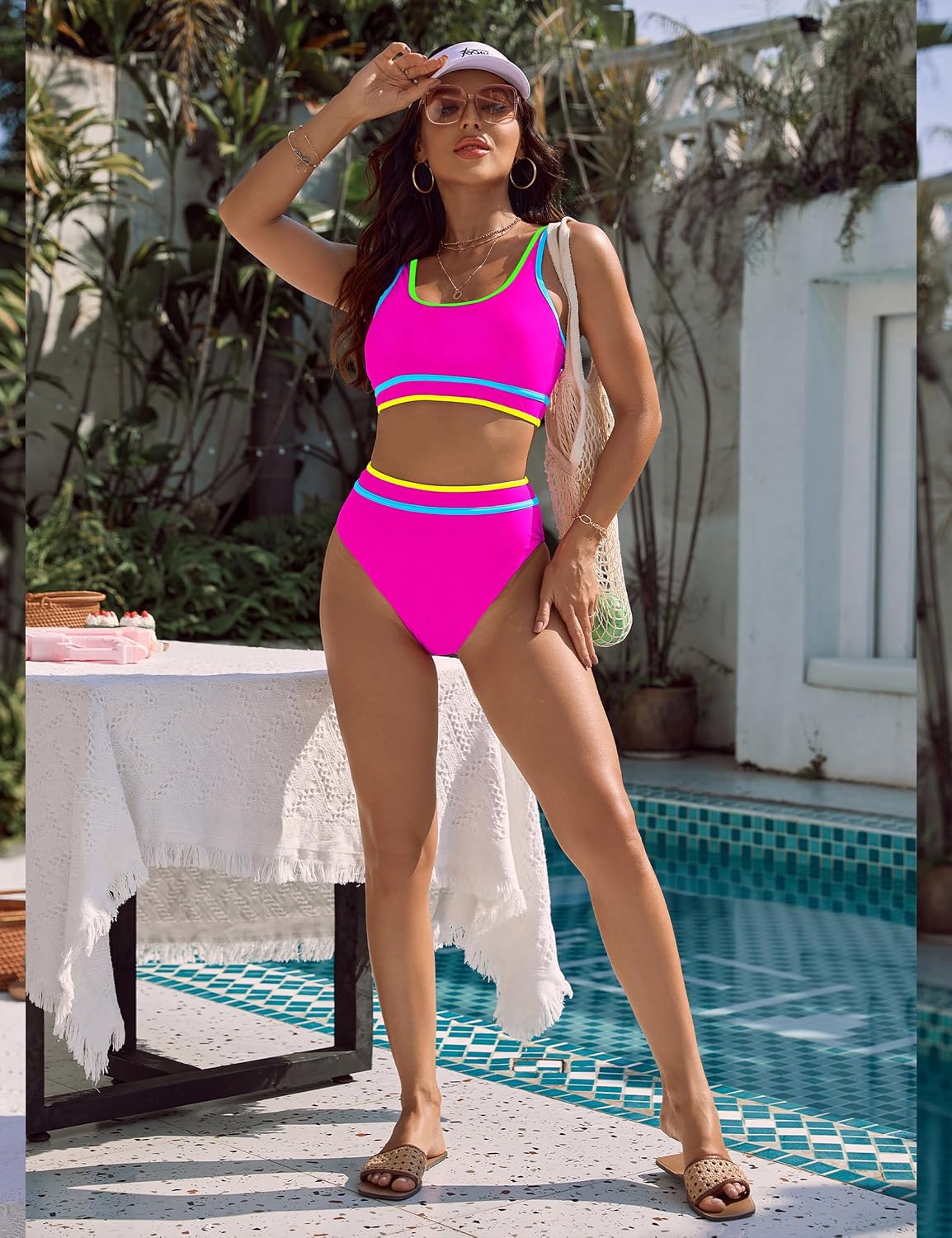 Detalle de BMJL Women’s High Waisted Bikini Sets Sporty Two-Piece Swimsuits (Color Block, High Cut)