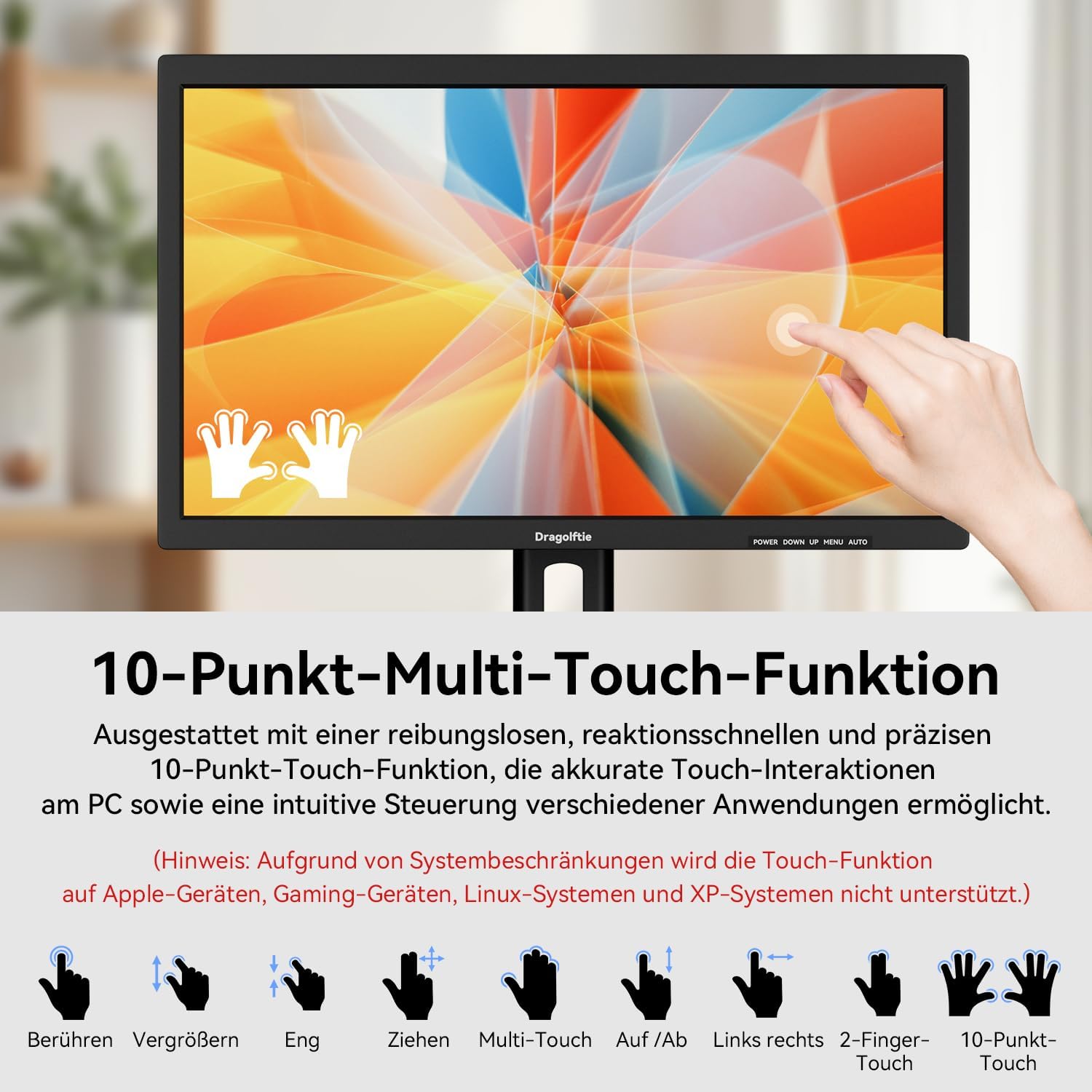 Detalle 2 de 24 Zoll Touchscreen Monitor FHD mit VA-Panel, 75 Hz, 10-Punkt-Touch – HDMI, VGA, VESA