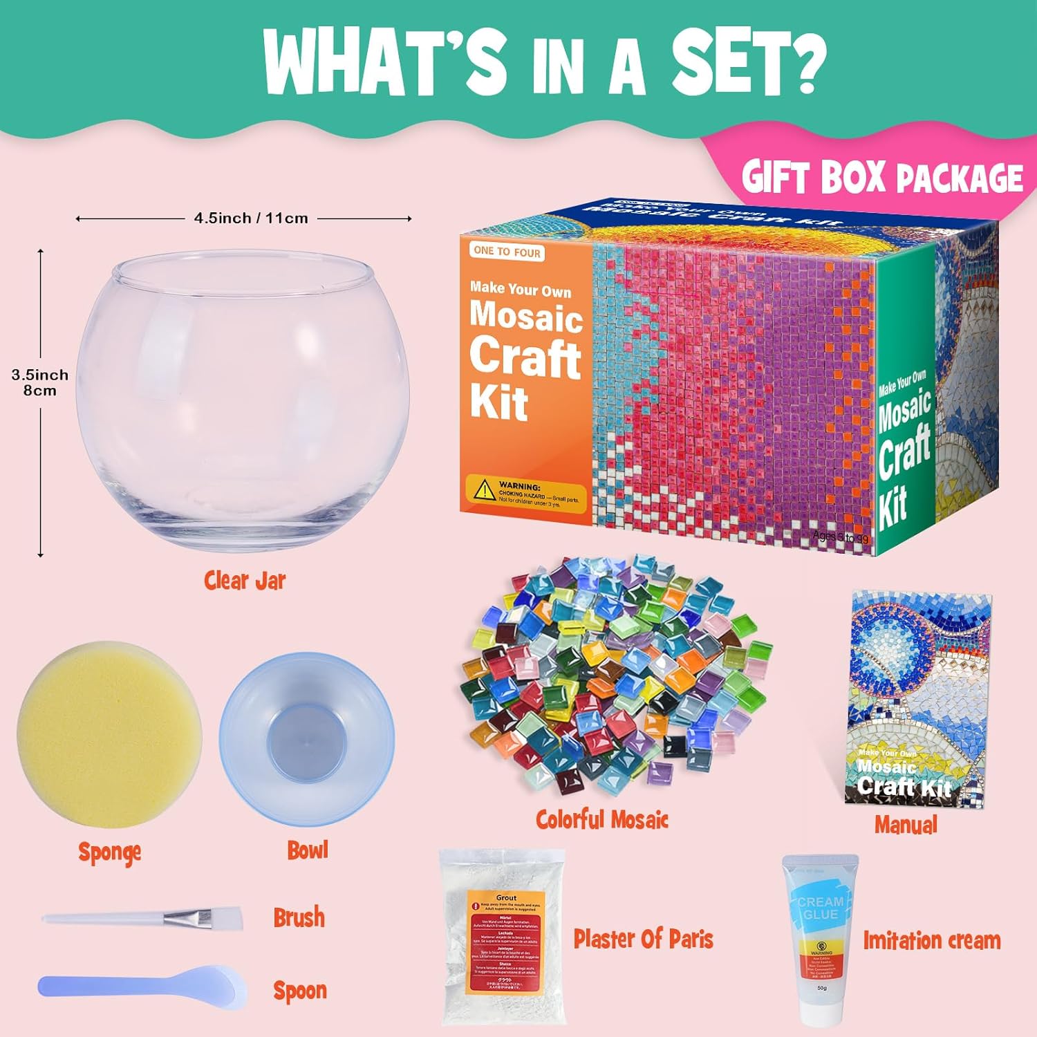 Thumbnail 2 de ONE TO FOUR Kit créatif de porte-bougie en mosaïque de verre (DIY) pour enfants et adultes