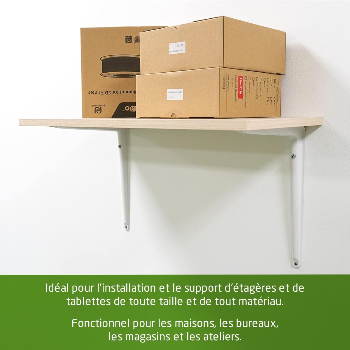 Detalle de AMIG - Support pour Étagère Murale en Acier 250x200 mm, Blanche, jusqu’à 35 kg