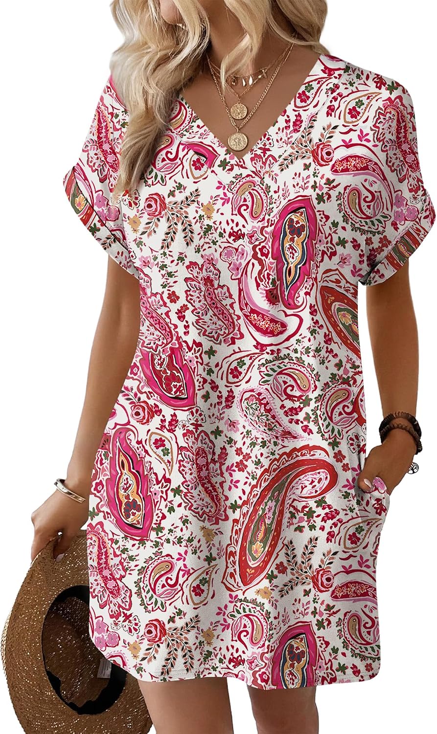 Detalle de WIHOLL Summer Dresses for Women: Casual T-Shirt Midi Dress for Beach and Brunch