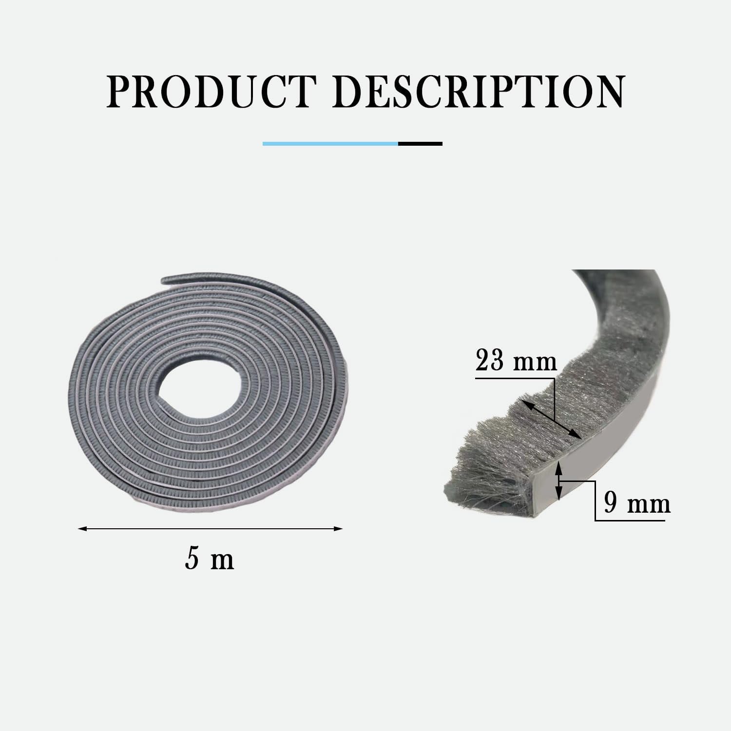 Detalle de Selbstklebende Bürstendichtung 5 m L x 9 mm B x 23 mm D – Grau Fleece