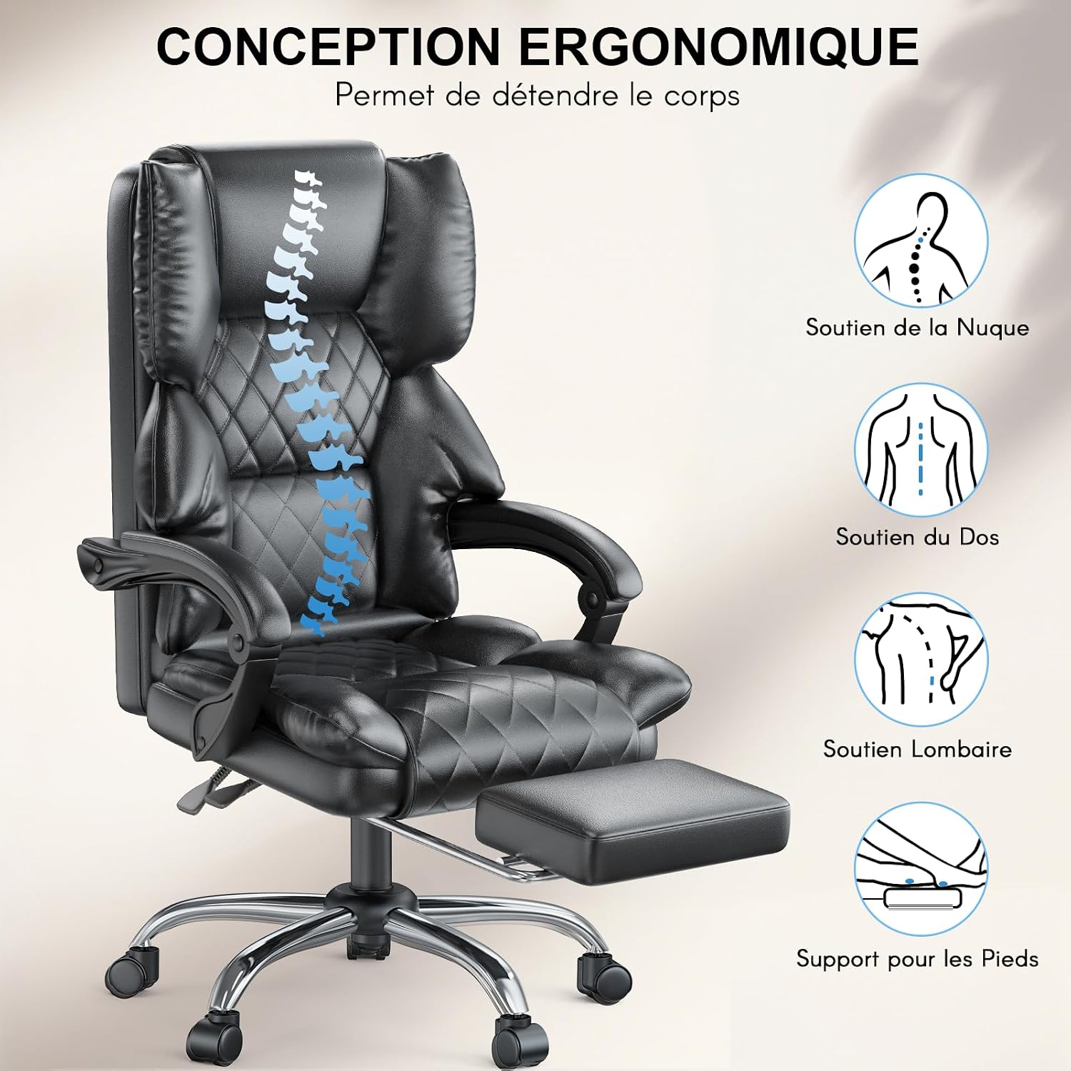 Detalle 2 de naspaluro Chaise de Bureau Ergonomique 150 kg