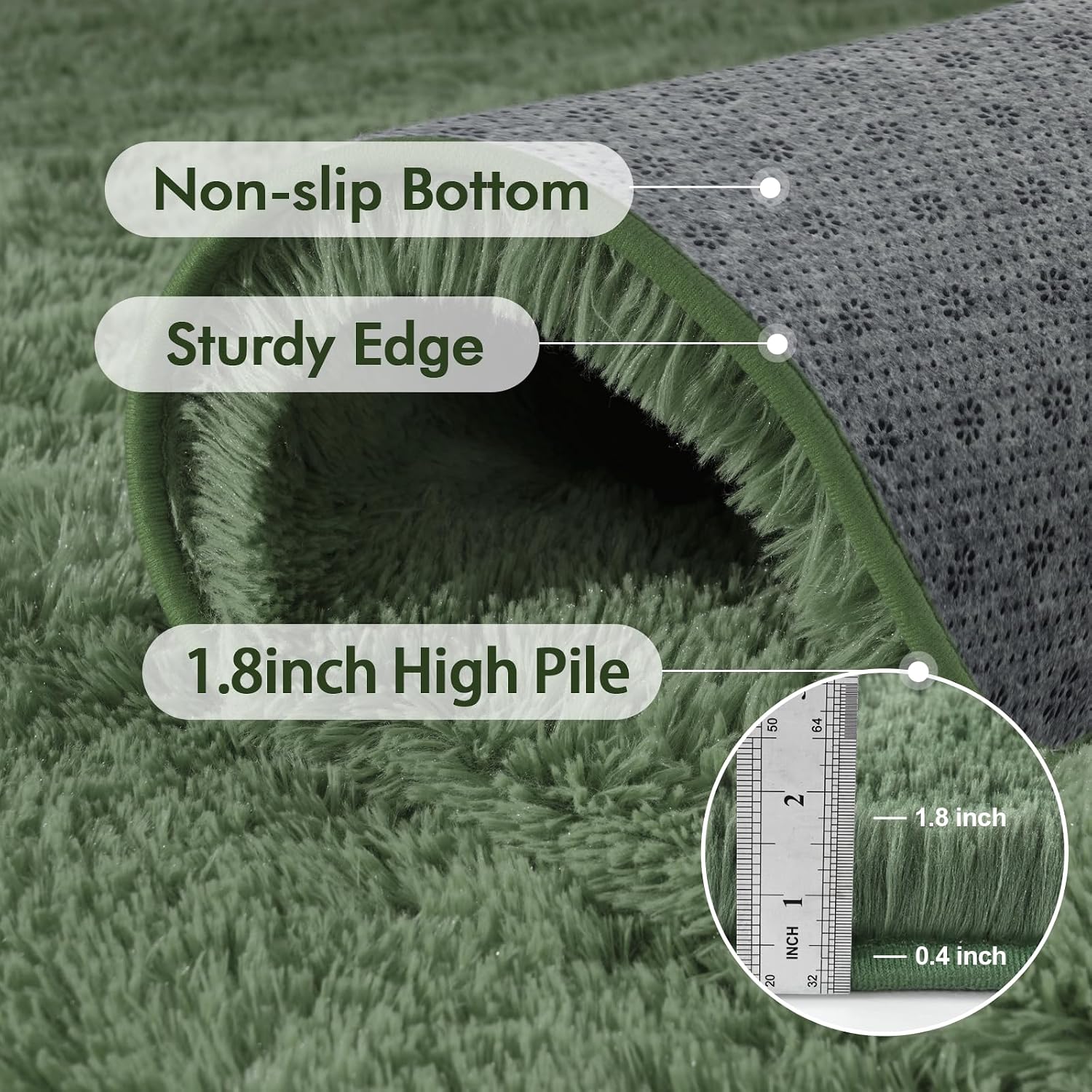 Thumbnail 4 de 9x12 Ft Extra Large Shag Green Area Rug (Ultra-Soft, Non-Slip) for Living Room, Bedroom, and Kids Spaces