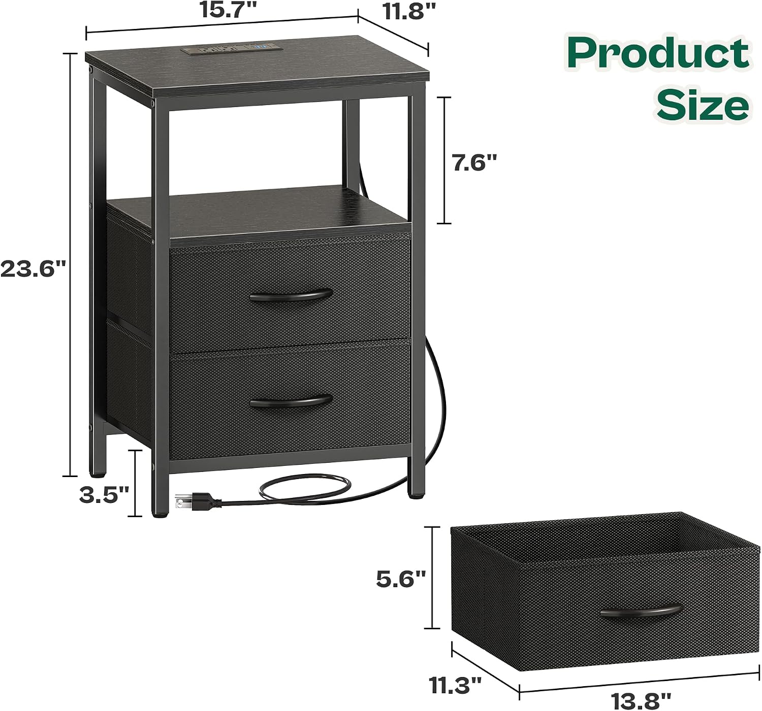 Detalle de Huuger Night Stand 2-Drawer Nightstand with Charger