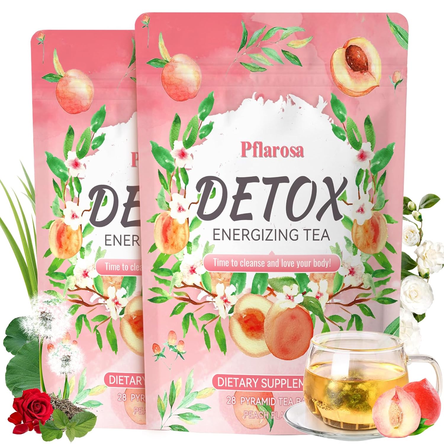 Detalle de Detox Tee zum Abnehmen – Bio Entgiftungstee 56 Tage Kur zur Stoffwechselanregung