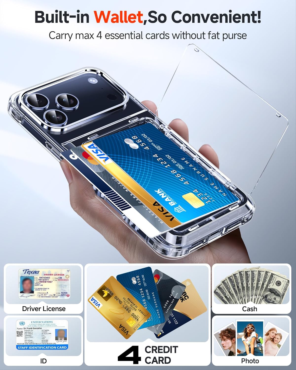 Detalle 2 de LeYi Clear Wallet Case for iPhone 17 Pro Max
