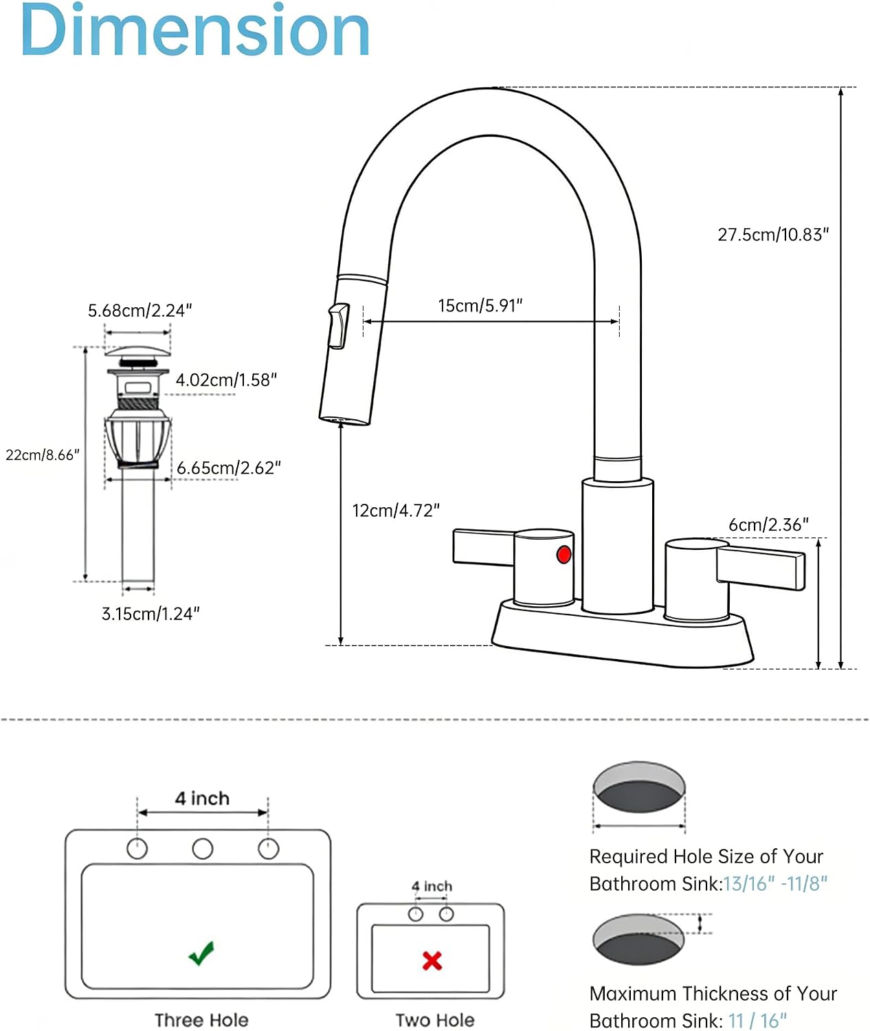 Thumbnail 4 de Rzoeox bathroom faucet, 304 stainless steel