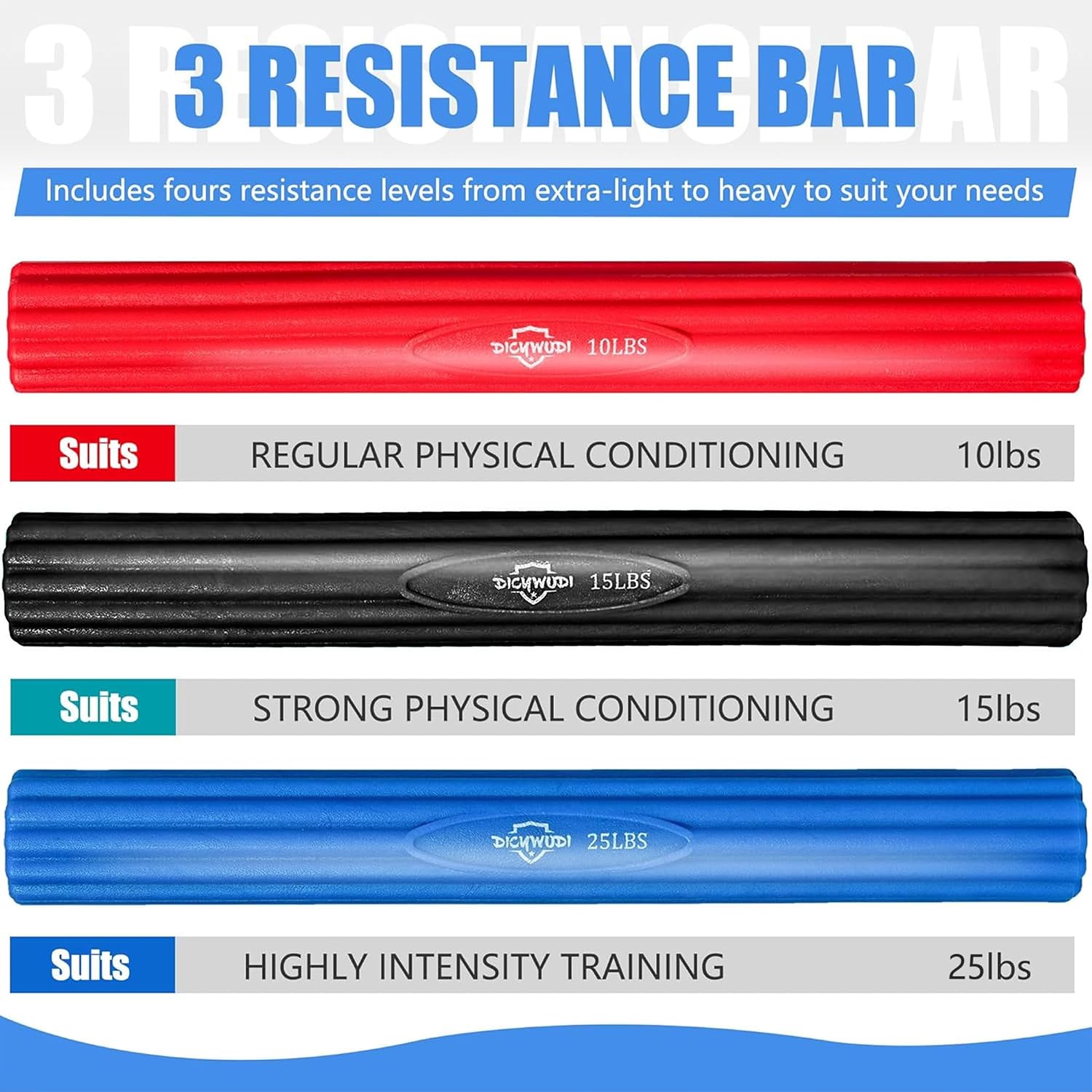 Thumbnail 1 de DICYWUDI Flex Therapy Bar Set, 3 Resistance Levels for Grip Training