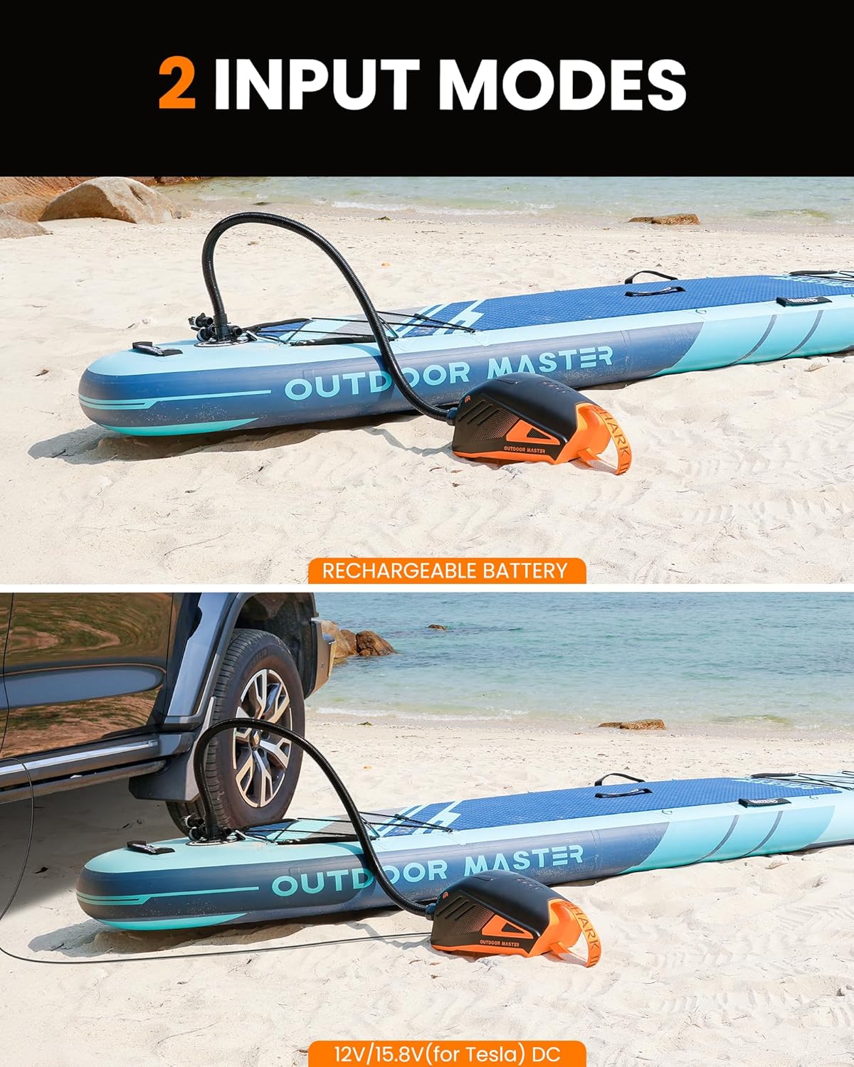 Detalle de OutdoorMaster Shark 3 elektrische SUP-Pumpe mit Akku (bis 20 PSI, 3'50" pumpen, Type-C & 12V/15,8V)