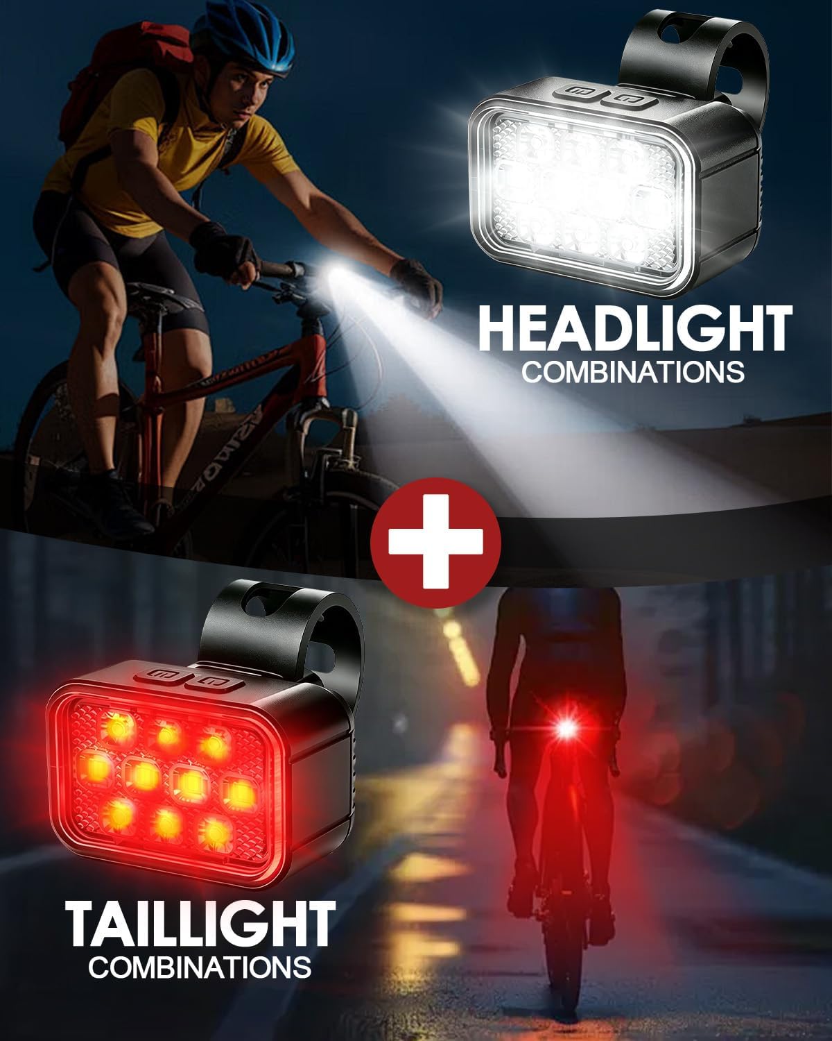 Detalle de Victoper 10 LED Black Bike Light Set, 500 Lumens, USB Rechargeable