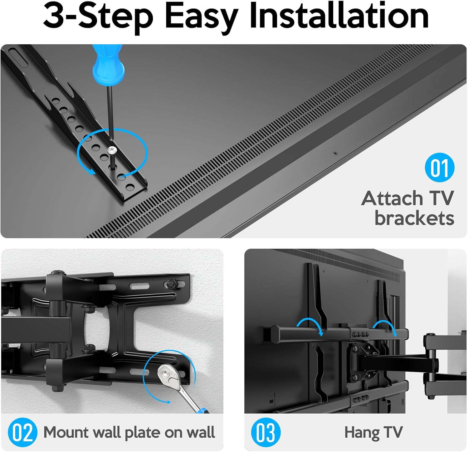Detalle 2 de c-mounts C-MOUNTS Full Motion TV Wall Mount for 37–75" Curved & Flat TVs (Dual Articulating Arms)