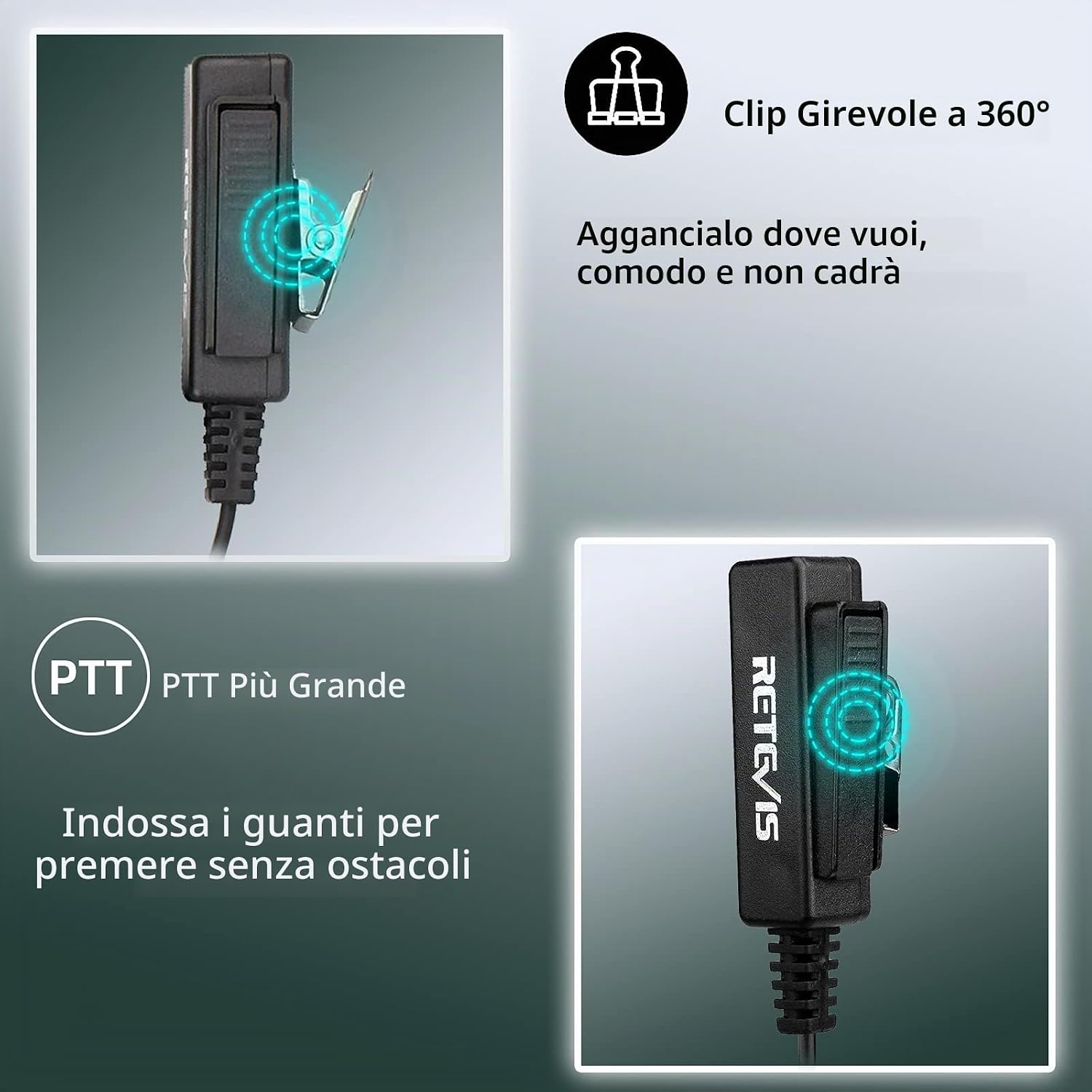 Detalle de Cuffia Walkie Talkie Retevis con Tubo Acustico Trasparente – compatibile RT24/RT15/RT27/RT5R e Baofeng UV-5R