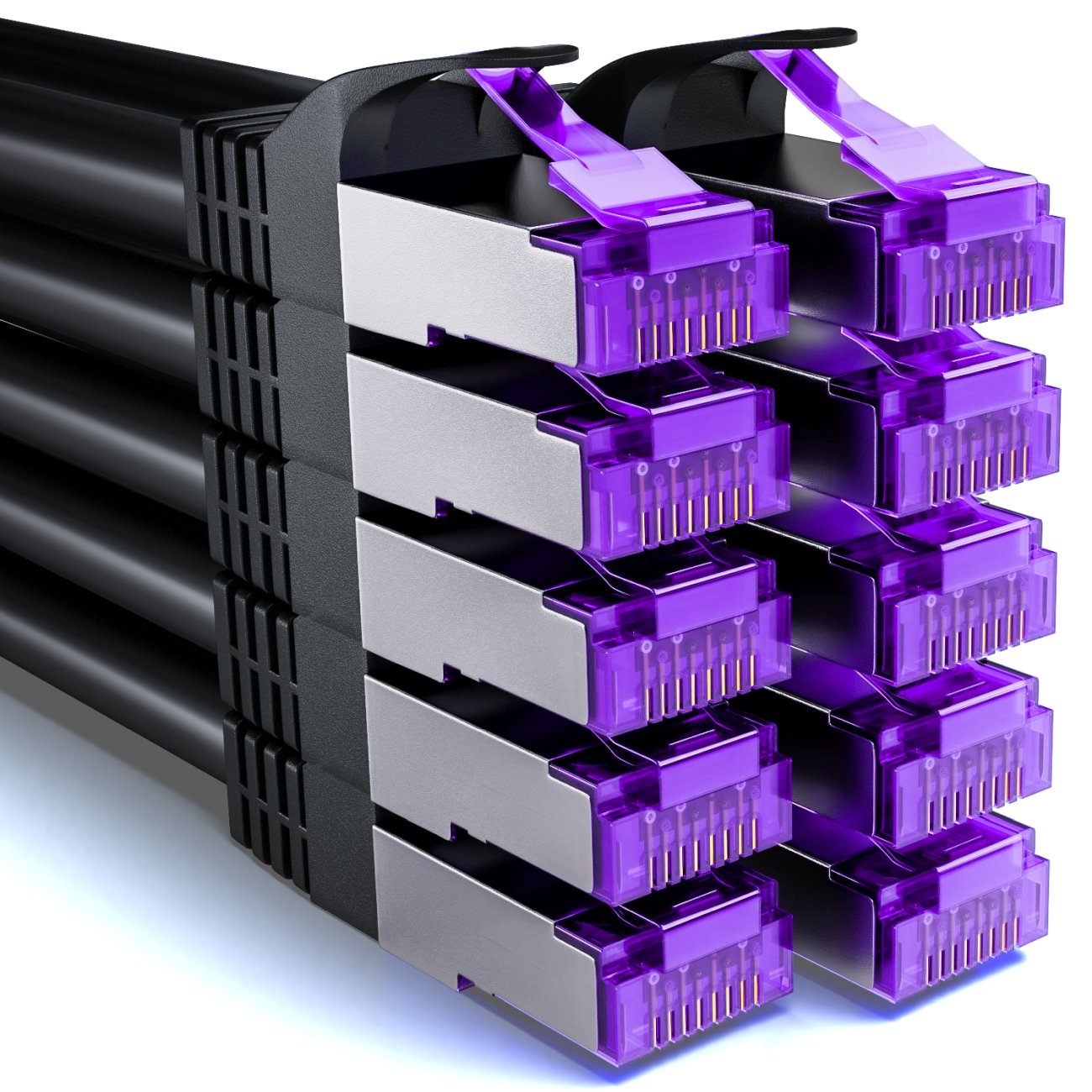 Detalle de deleyCON 10x 2m CAT7 Netzwerkkabel – S/FTP PiMF, 10 Gigabit, Kupfer RJ45 Patchkabel Schwarz