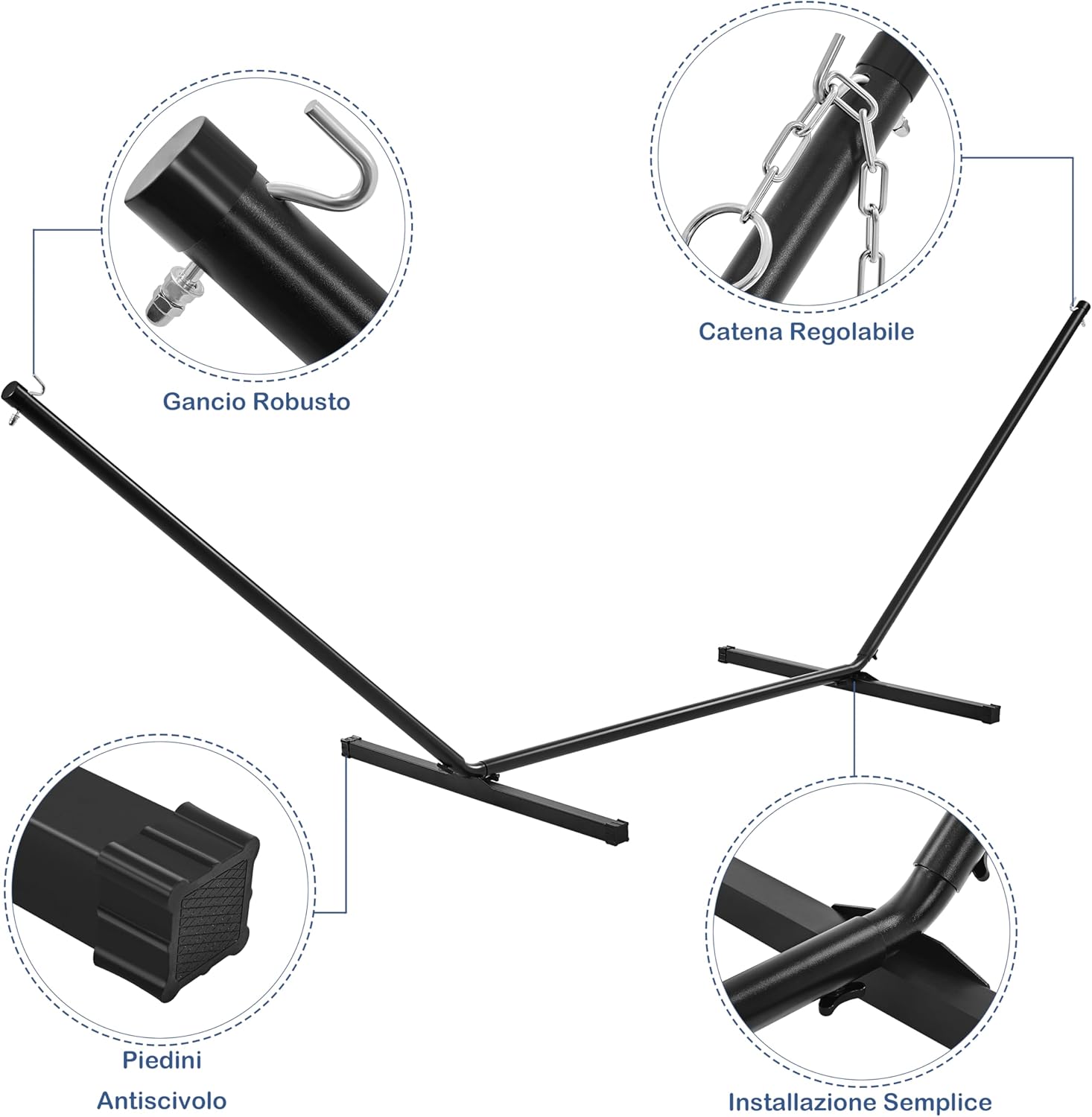 Thumbnail 6 de Yaheetech Amaca da Giardino Esterno Imbottita Doppia con Supporto in Acciaio – 2–3 Persone, Strisce Blu, Regolabile, Pieghevole