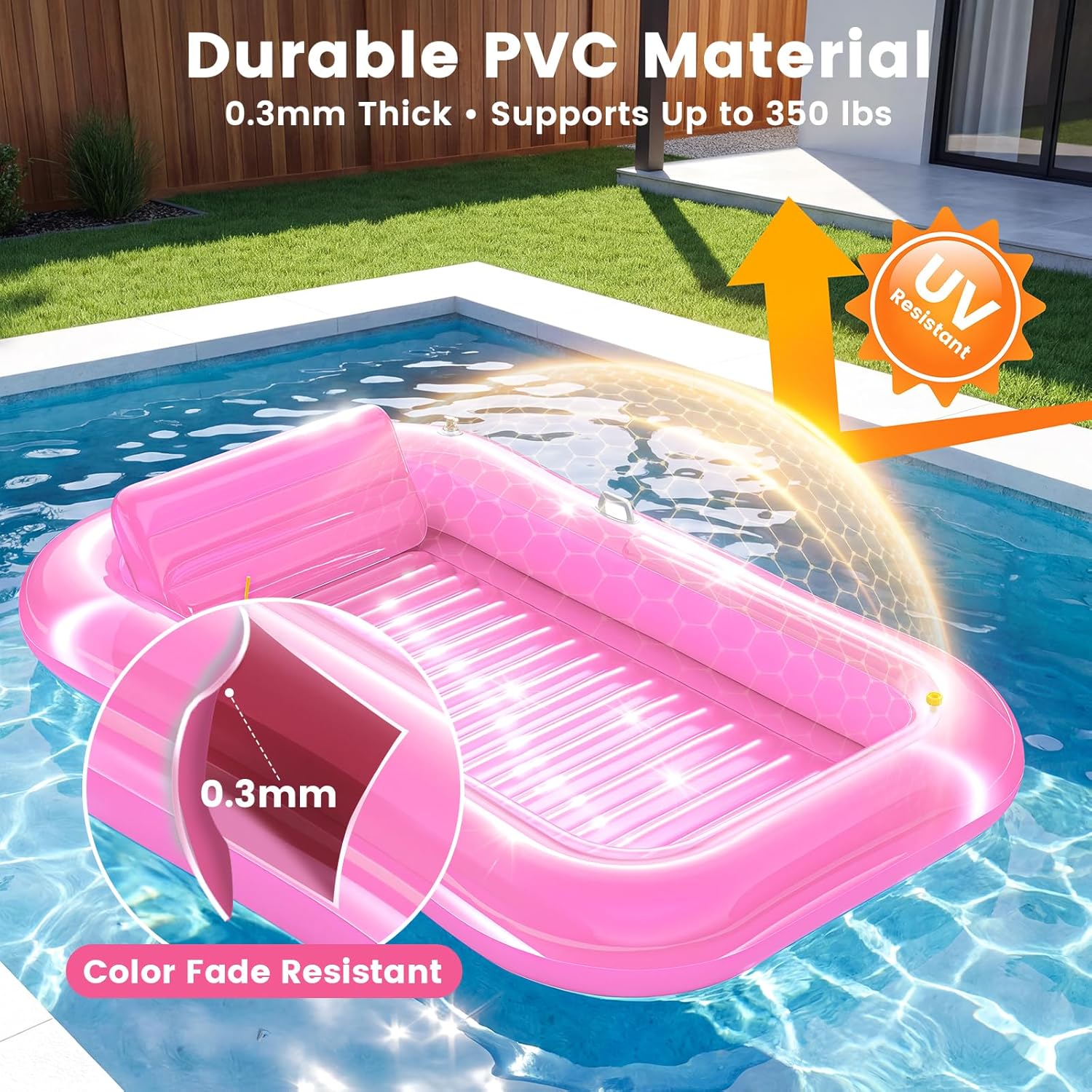 Detalle de Inflatable Tanning Pool Lounger Float with Sprinkler — 77" x 48" XL