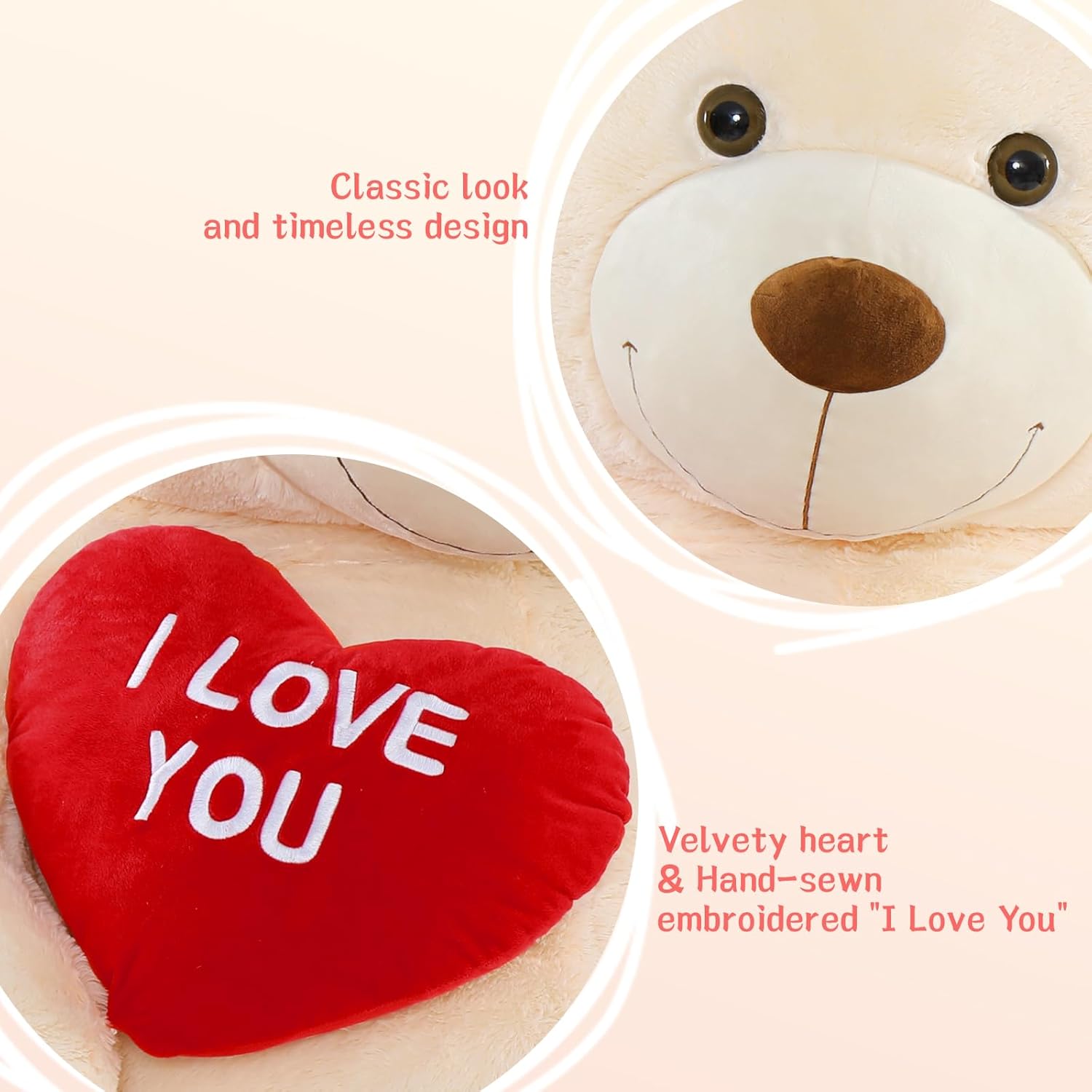 Detalle de MorisMos 130 cm Orso Peluche Gigante con I Love You – Compagno XXL Morbido e Adorabile