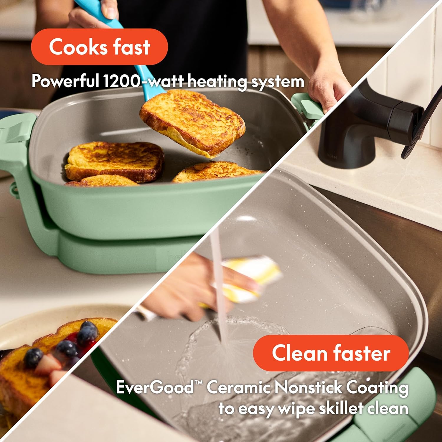 Detalle de Bella Make & Take Electric Skillet (Seaglass) — Fits-anywhere™ kit with adjustable heat and ceramic coating