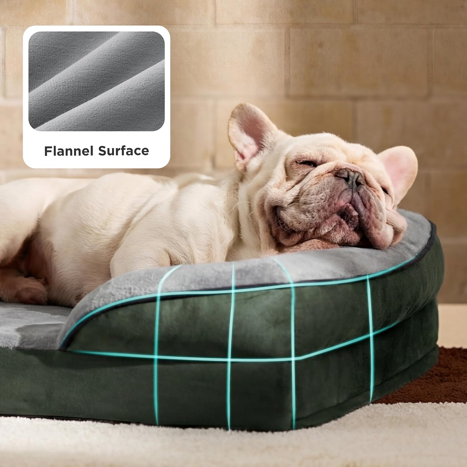 Detalle de BEDSURE orthopädisches Hundebett Ergonomisches Hundesofa – 71x58 cm, für kleine Hunde, eierförmiger Kistenschaum, rutschfest, tannengrün