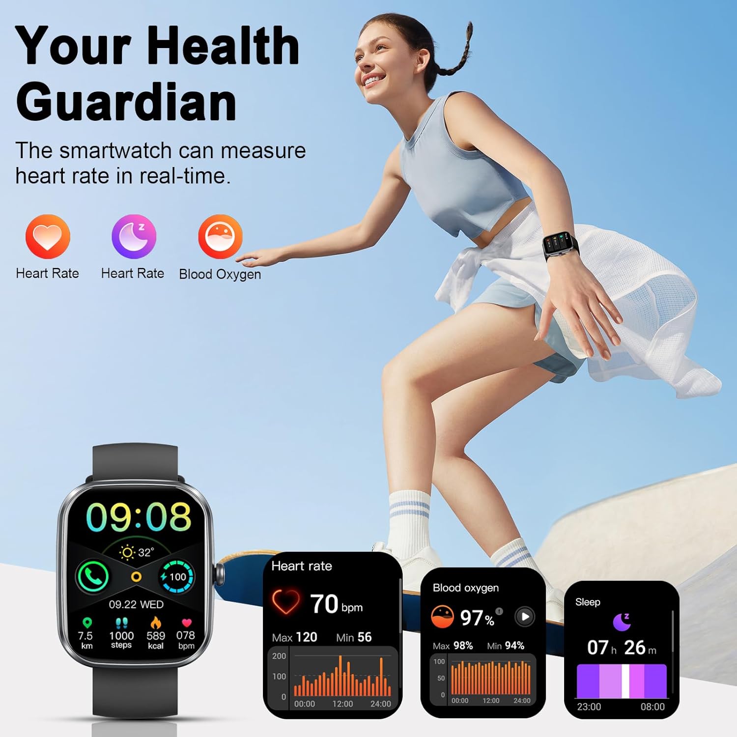 Detalle 2 de Soudorv Smart Watch (2026) 1.91" HD Bluetooth 5.4 Calling with SpO2, Heart Rate & Sleep Monitoring