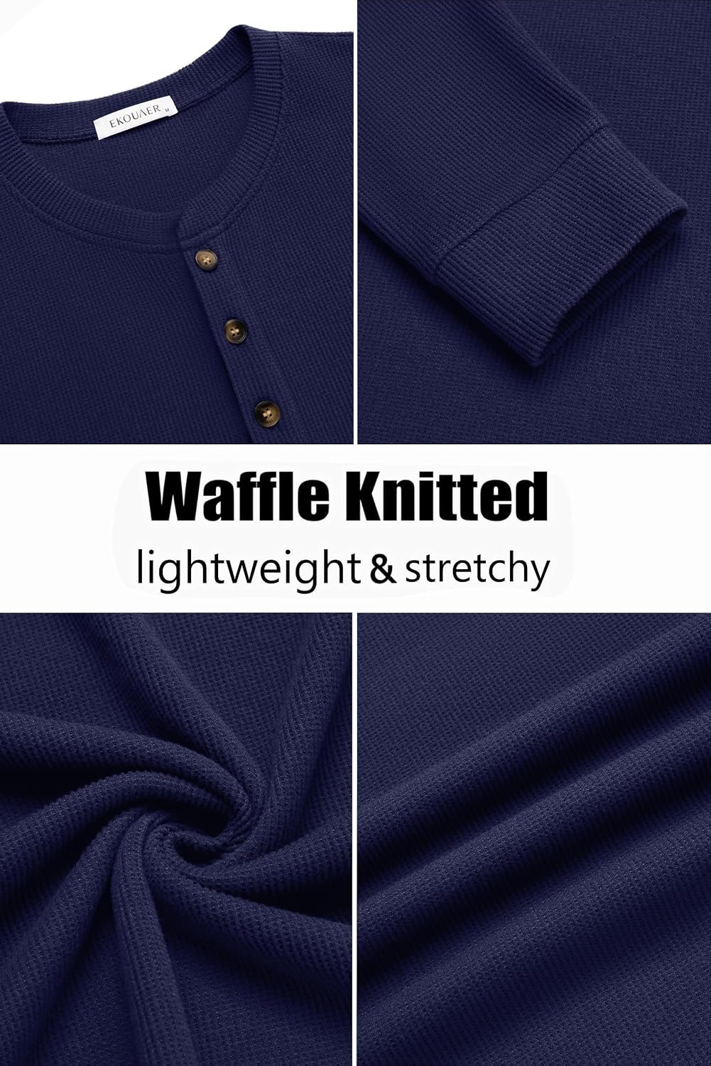 Thumbnail 4 de Ekouaer Men's Henley Shirt, 100% Polyester
