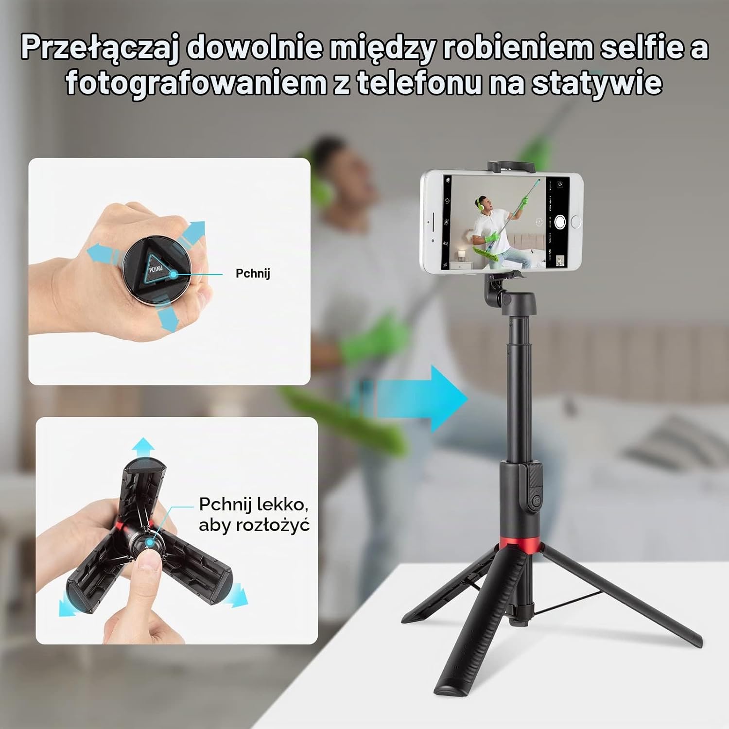 Detalle de SMALLRIG ST20 3375B / 3375-CF – statyw selfie 130 cm z pilotem Bluetooth