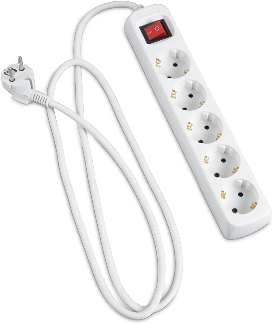 Detalle de Hama Multiprise 5 Prises 16A avec Interrupteur – Rallonge 1,4 m, Type F Schuko, 3500W