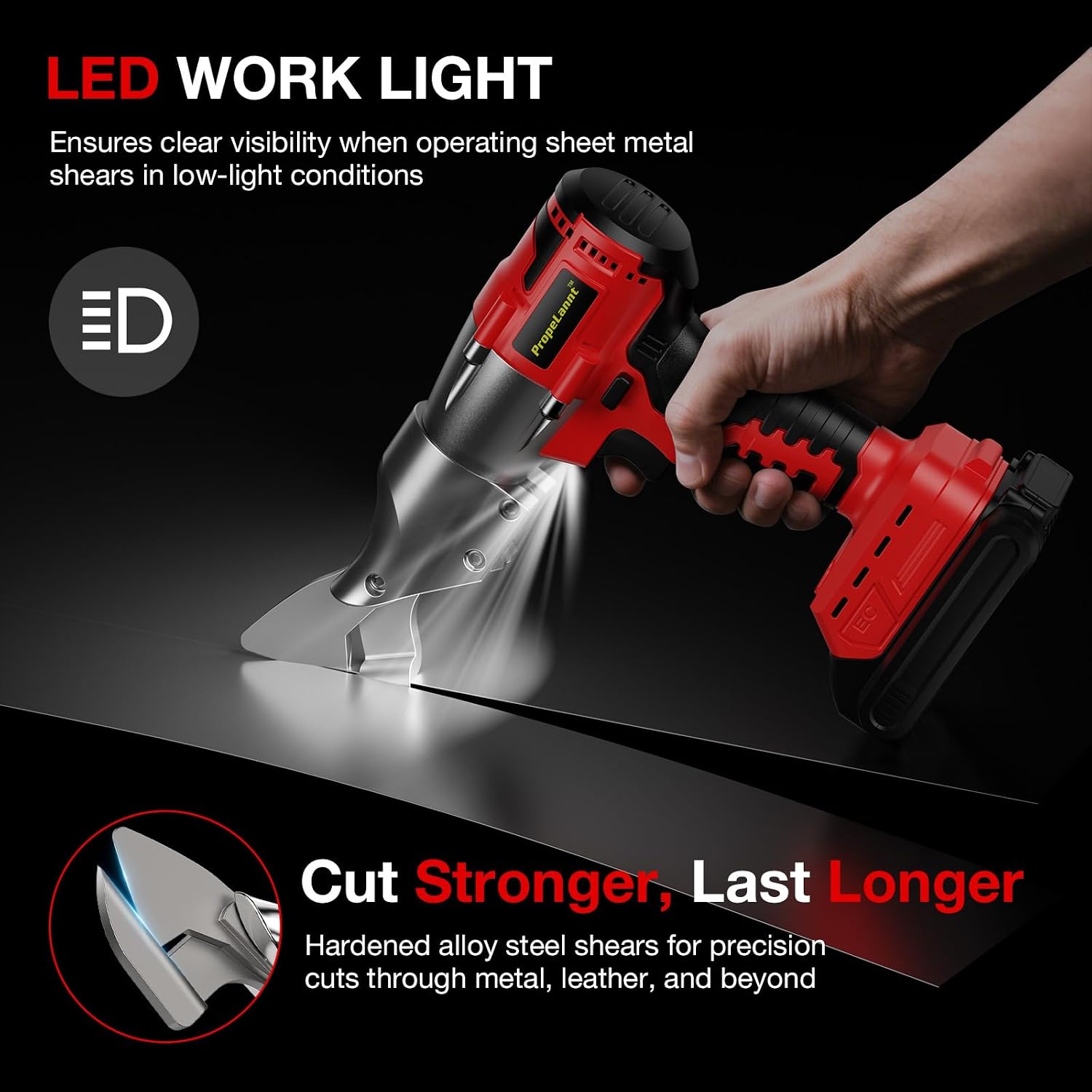 Detalle 2 de PropeLannt MWQ007K Cordless Metal Shears, 14-Gauge Cutter with 360° Pivoting Head
