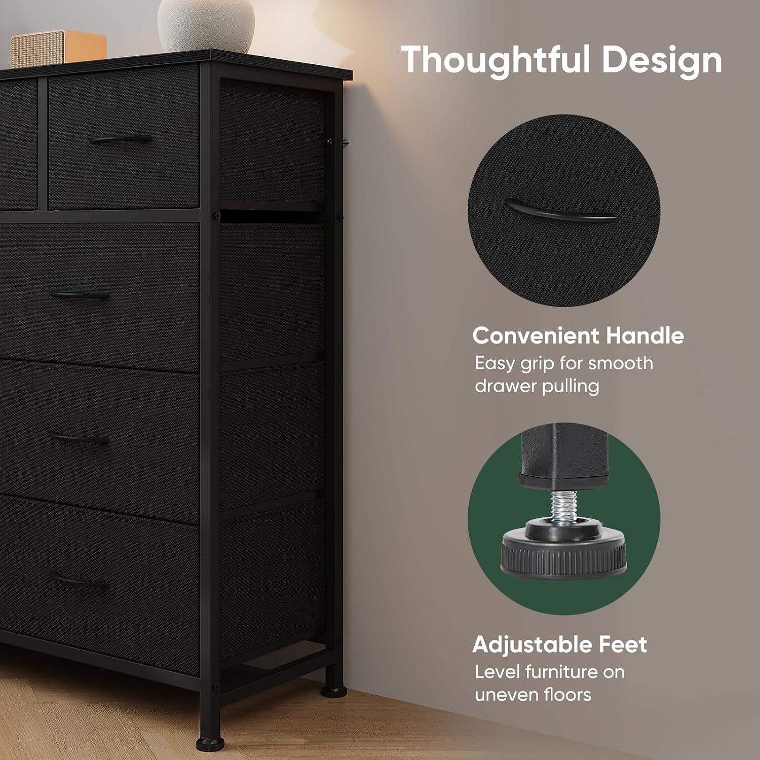 Detalle de HAPPYMONT Fabric Dresser, 9 Drawers