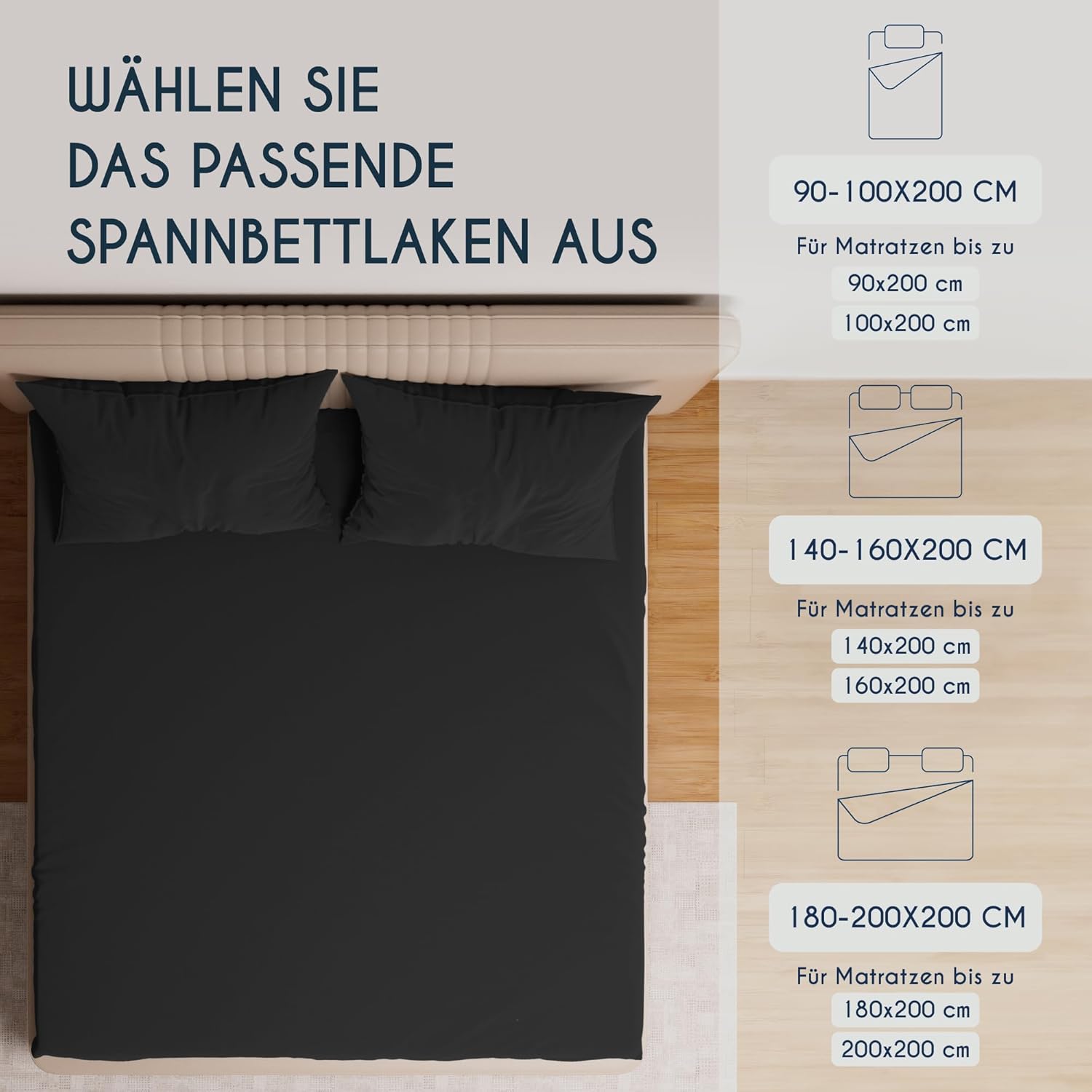 Detalle 2 de Dreamzie Premium Topper Spannbettlaken 140x200 cm / 160x200 cm – Jersey Baumwolle, OEKO-TEX, extra niedrige Seitenhöhe