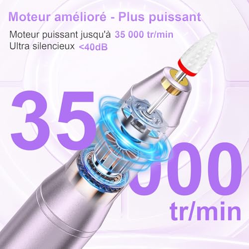 Detalle de POFIBO Ponceuse à ongles sans fil 12-en-1, 35 000 tr/min et écran LCD