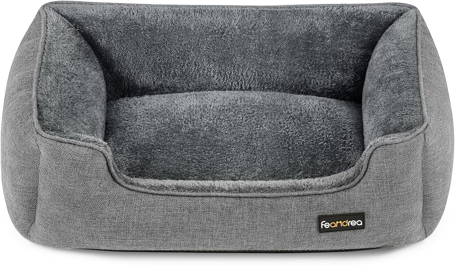 Detalle de Feandrea Dog Bed Linen-Look Pet Bed Sofa with Raised Edges (Light Grey, M)