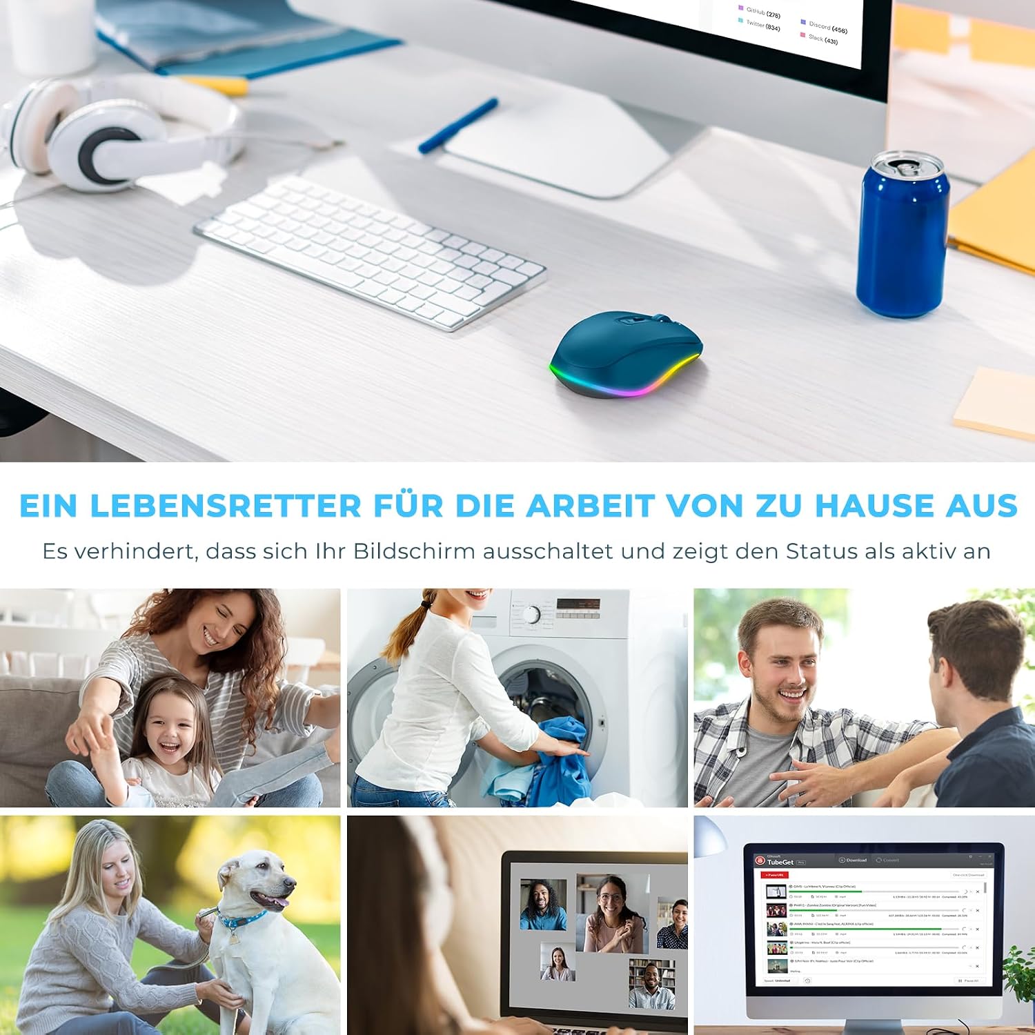 Thumbnail 6 de seenda Kabellose Maus mit Jiggler – wiederaufladbare 2,4G Funkmaus mit LED, leise, 2000 DPI