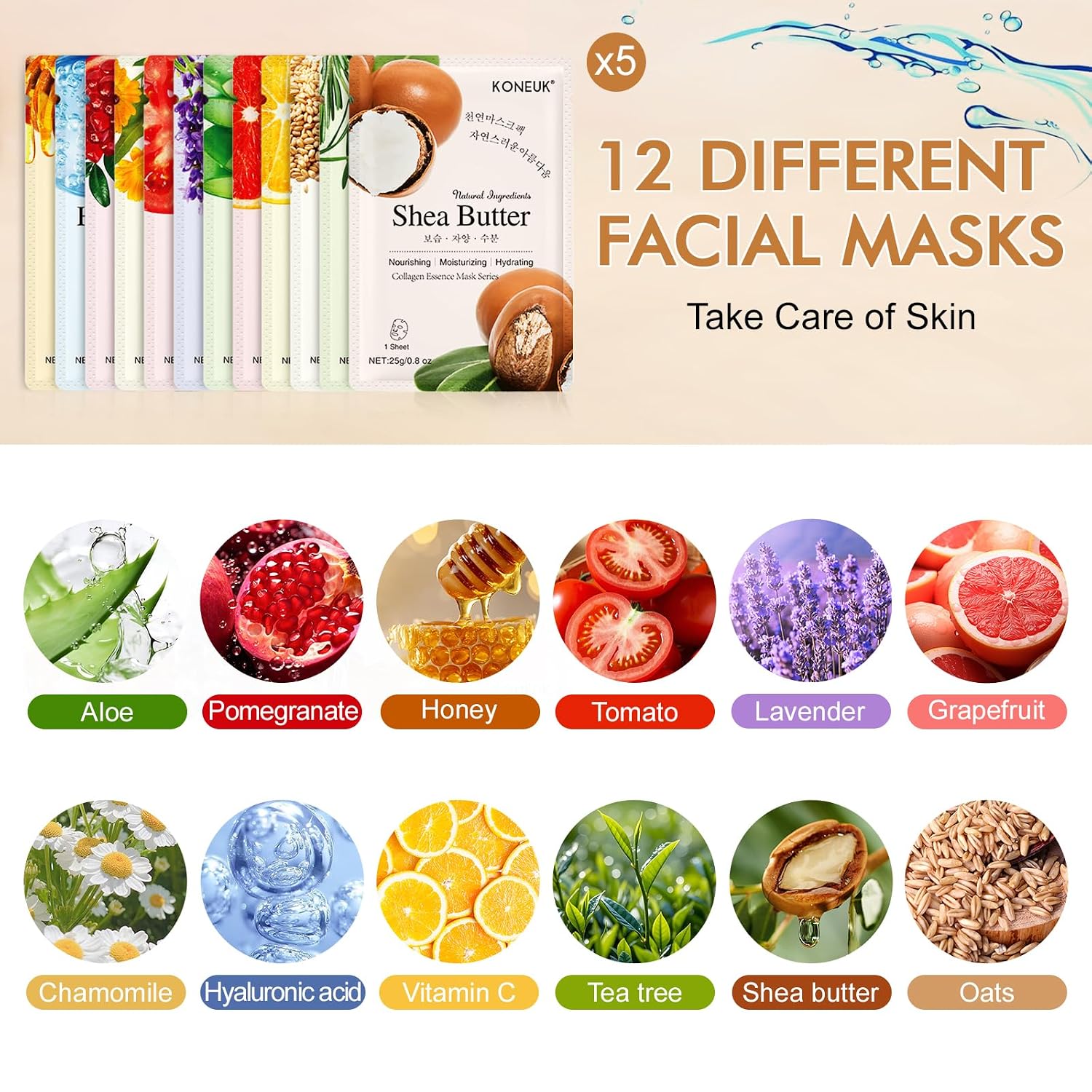 Detalle 2 de KONEUK 60 Pack Collagen Face Masks for Women