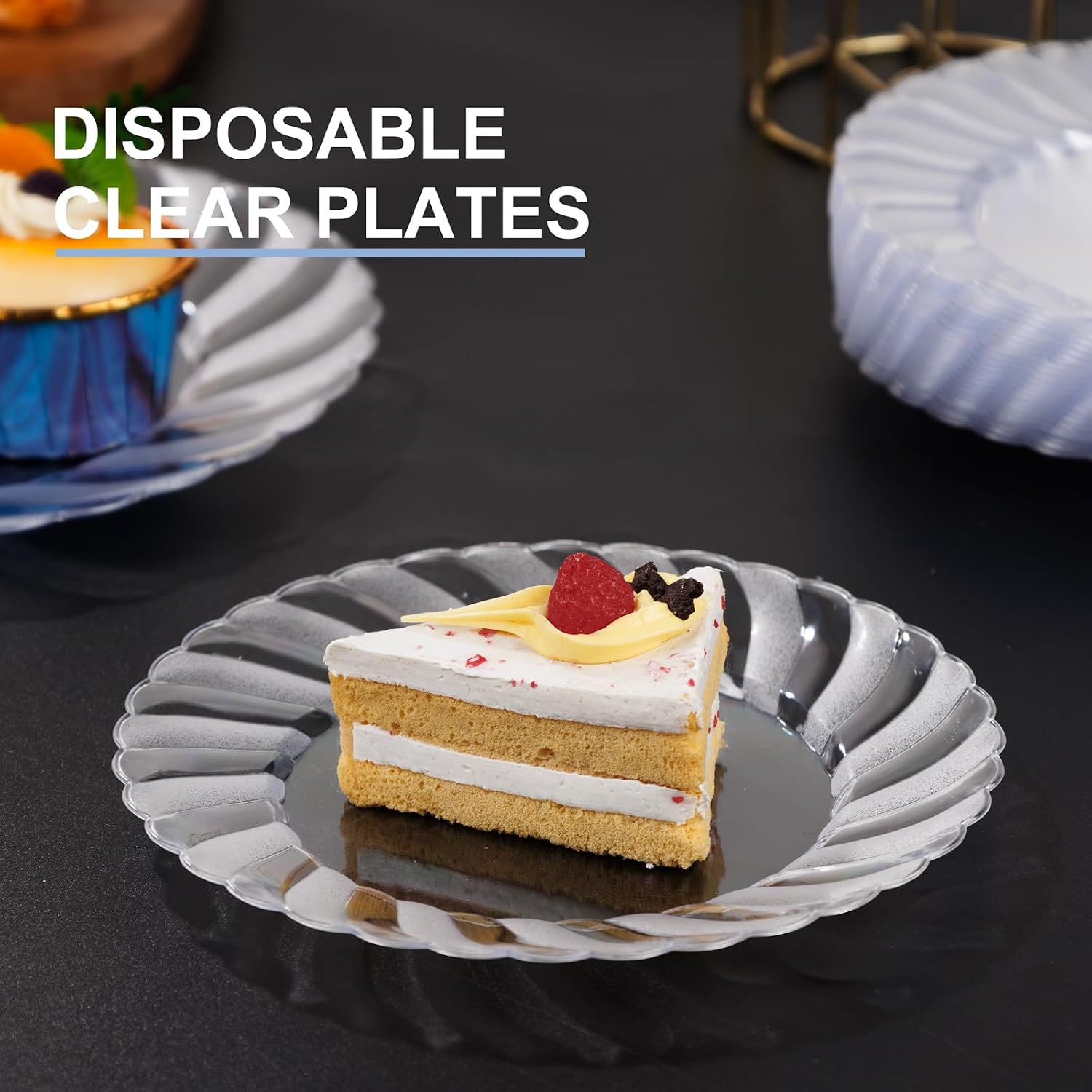 Thumbnail 3 de U-QE 100 Pieces Clear Plastic Plates - 6 Inch, Heavy Duty, Lace Edge, Disposable (Reusable Option) for Parties